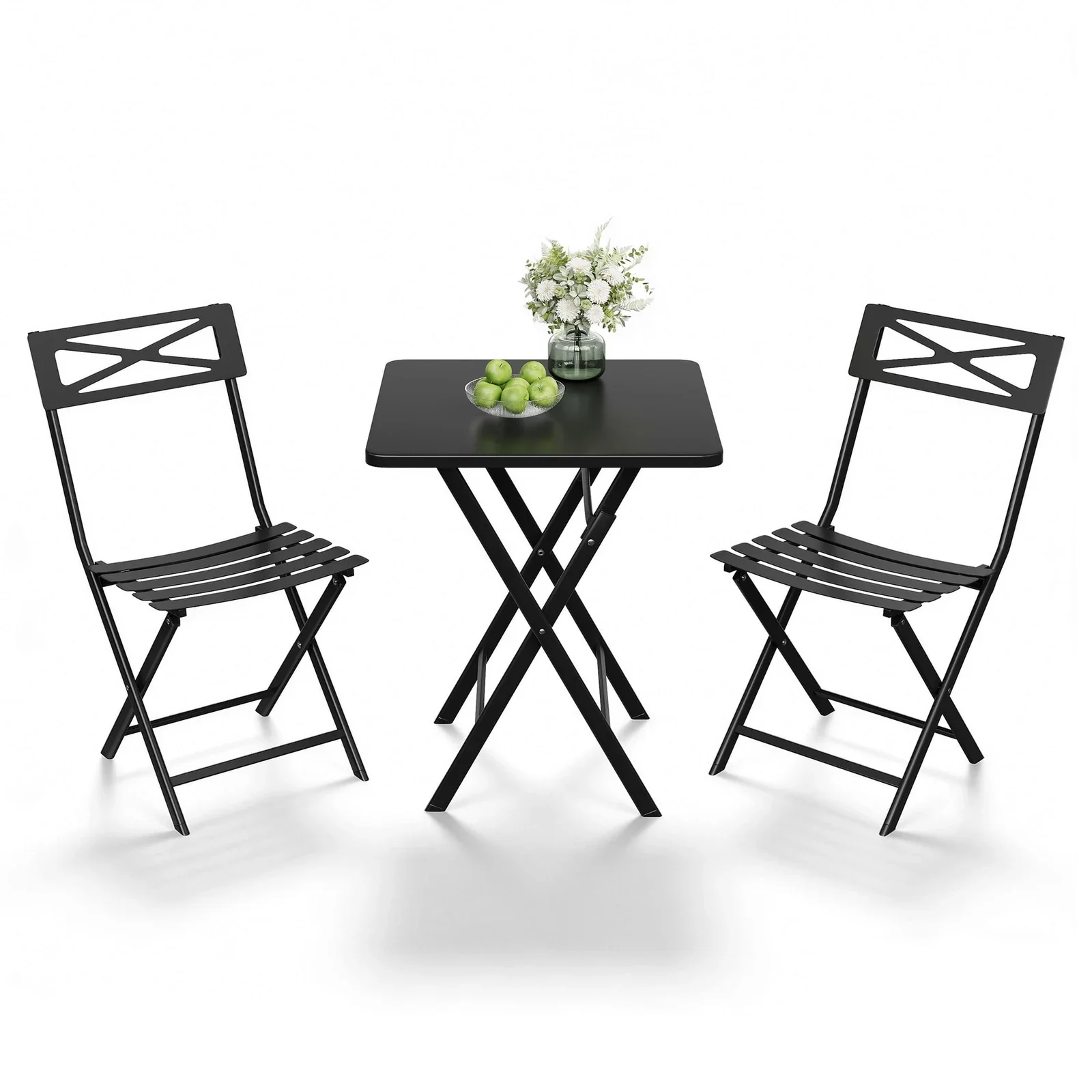 GloryStar Folding Outdoor Bistro Set, Table and 2 Chairs, Heavy-Duty Weather-Resistant Steel Patio Furniture