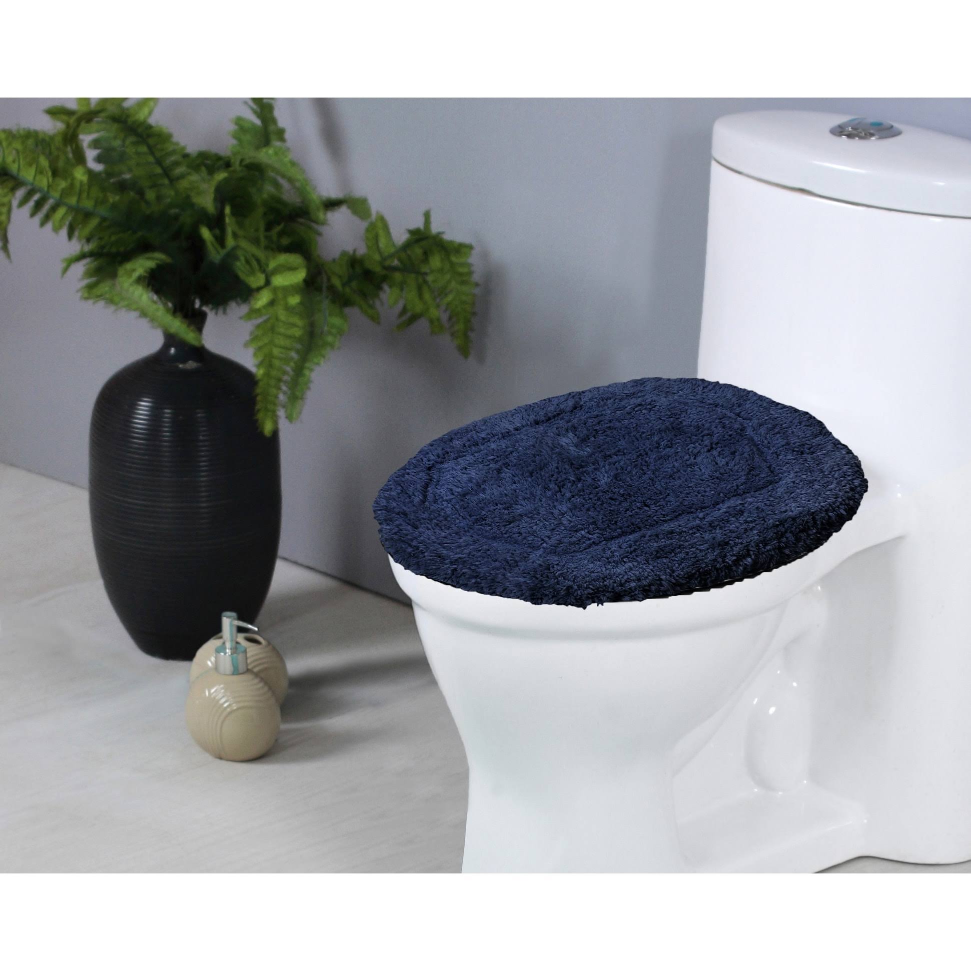 Home Weavers Waterford Collection 100% Cotton Tufted Bath Rug, 18 in. x18 in. Toilet Lid Cover, Navy