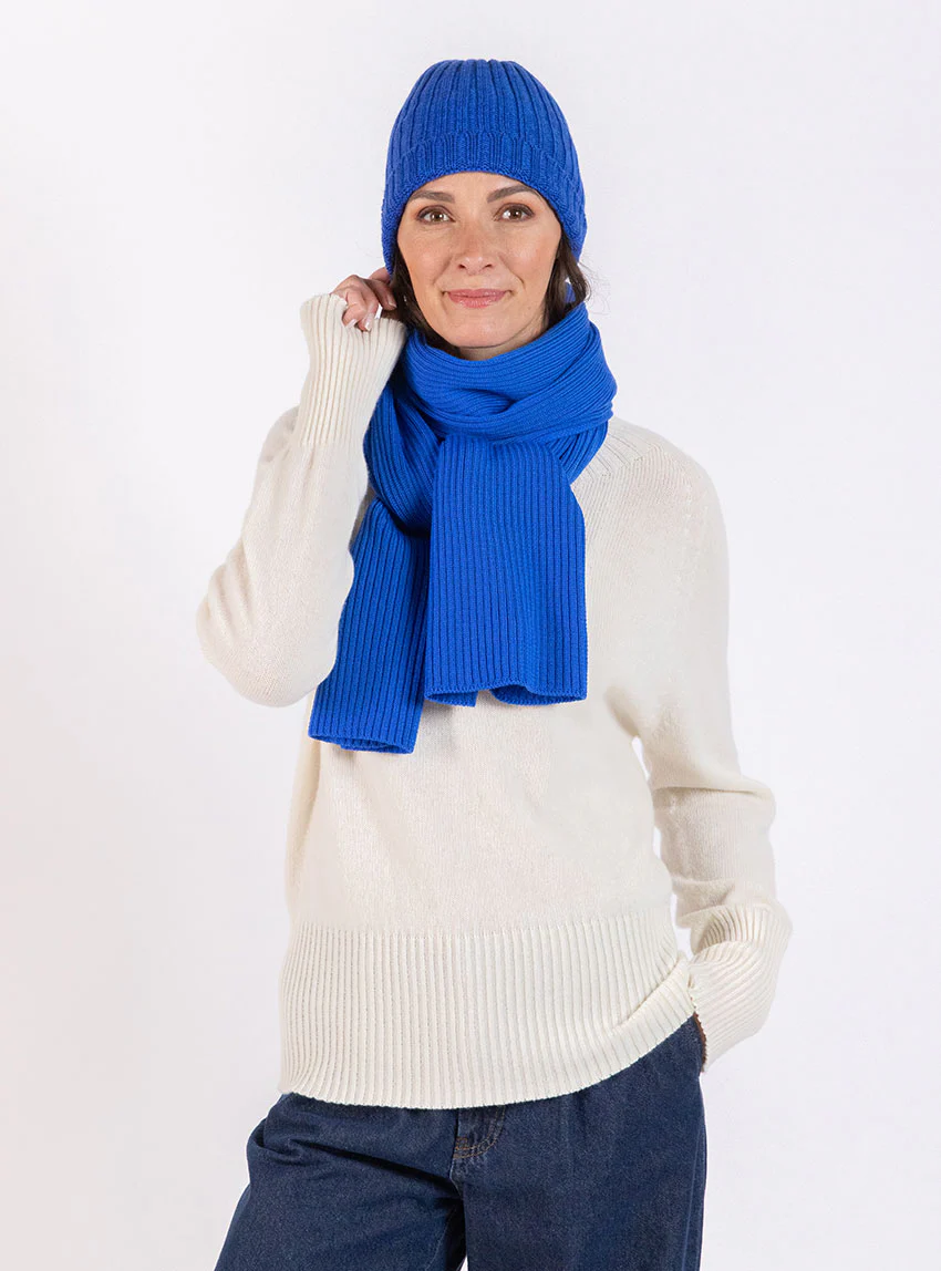 Bonnet femme en laine mérinos bleu