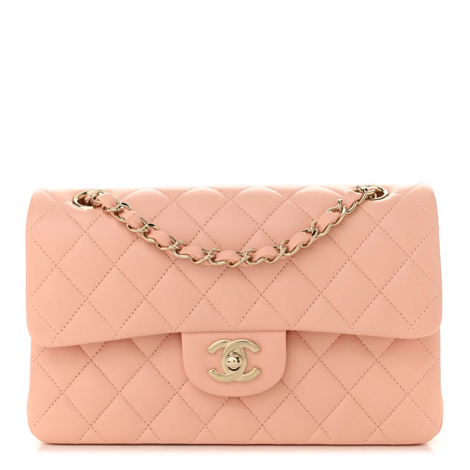Lambskin Quilted Small Double Flap Light Orange