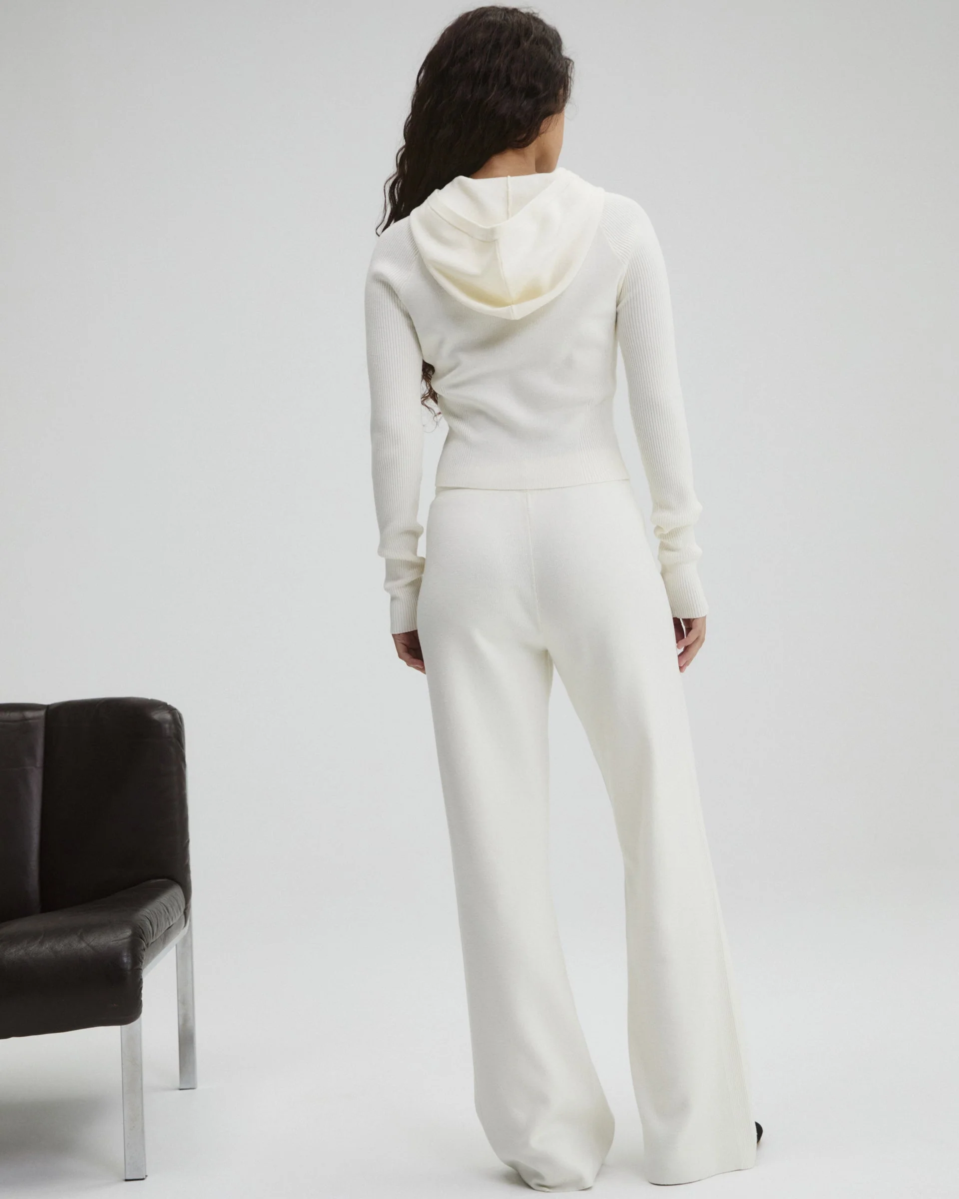 Panel Rib Knit Straight Leg Sweatpants - Marshmallow White