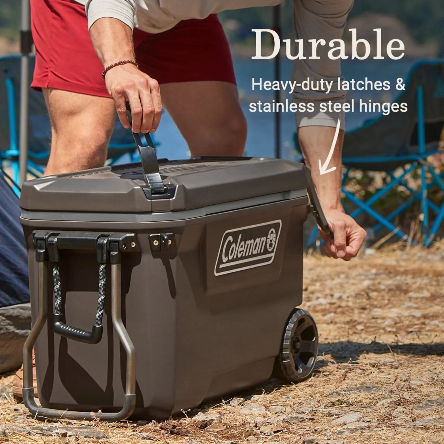Convoy Series 65-Quart Hard Cooler with Wheels, up to 48 Cans, Brown Walnut Color(Walnut) - Image 6