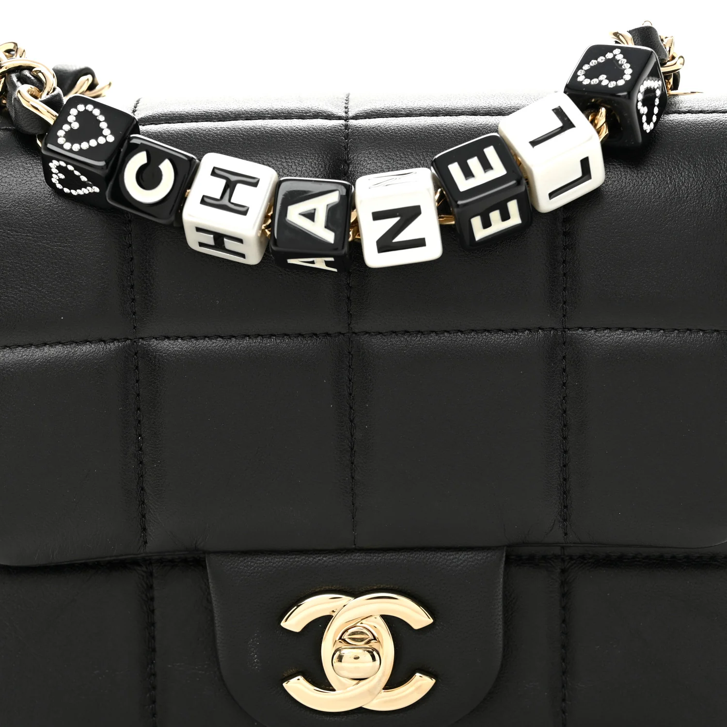 Lambskin Resin Crystal Square Quilted Mini Monacoco Flap Black