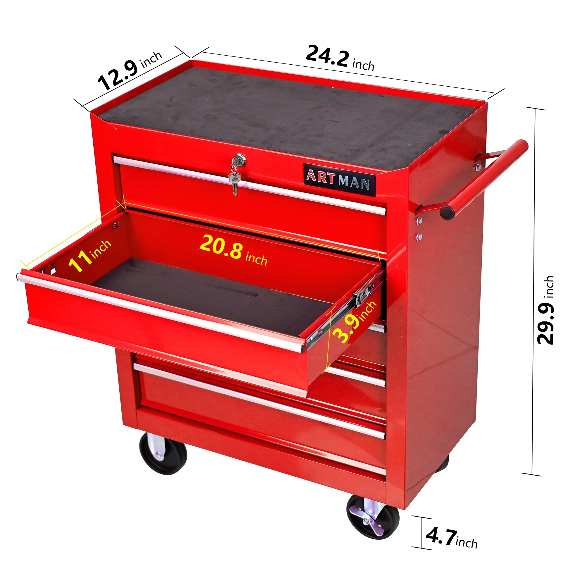 5-Drawer Rolling Tool Chest on Wheels, 24-inch Tool Storage Cabinet with Locking System for Garage Workshop Warehouse Repair Shop, Red
