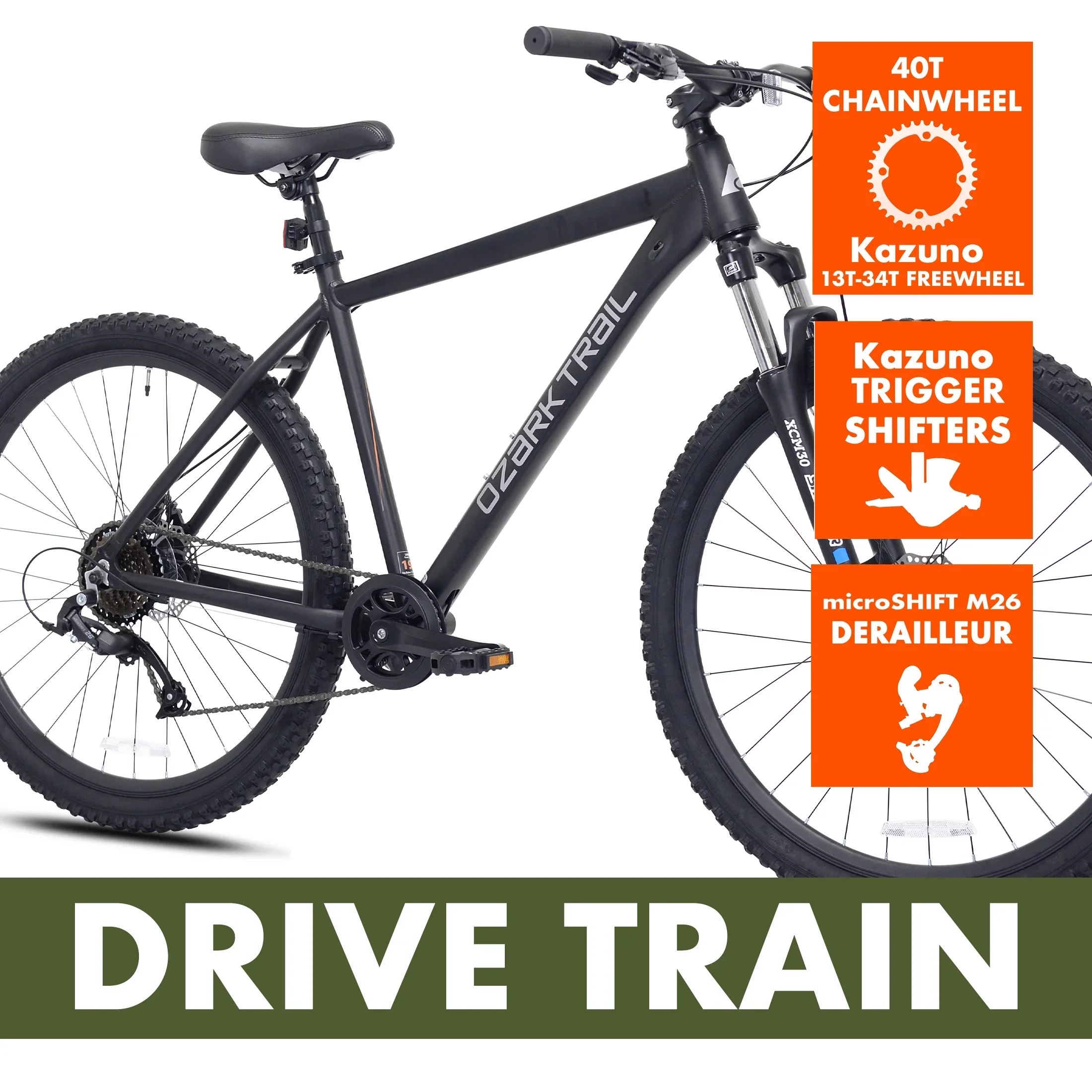Ozark Trail 27.5 Vibe Mountain Bicycle, Small Frame, Fits Riders 5'0 - 5'6, Black, Adult, Unisex