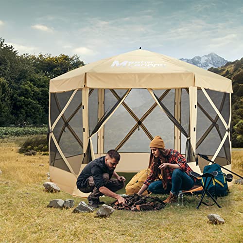 6x6 Portable Screen House Room Pop up Gazebo Outdoor Camping Tent with Carry Bag (6x6.Beige&Coffee)