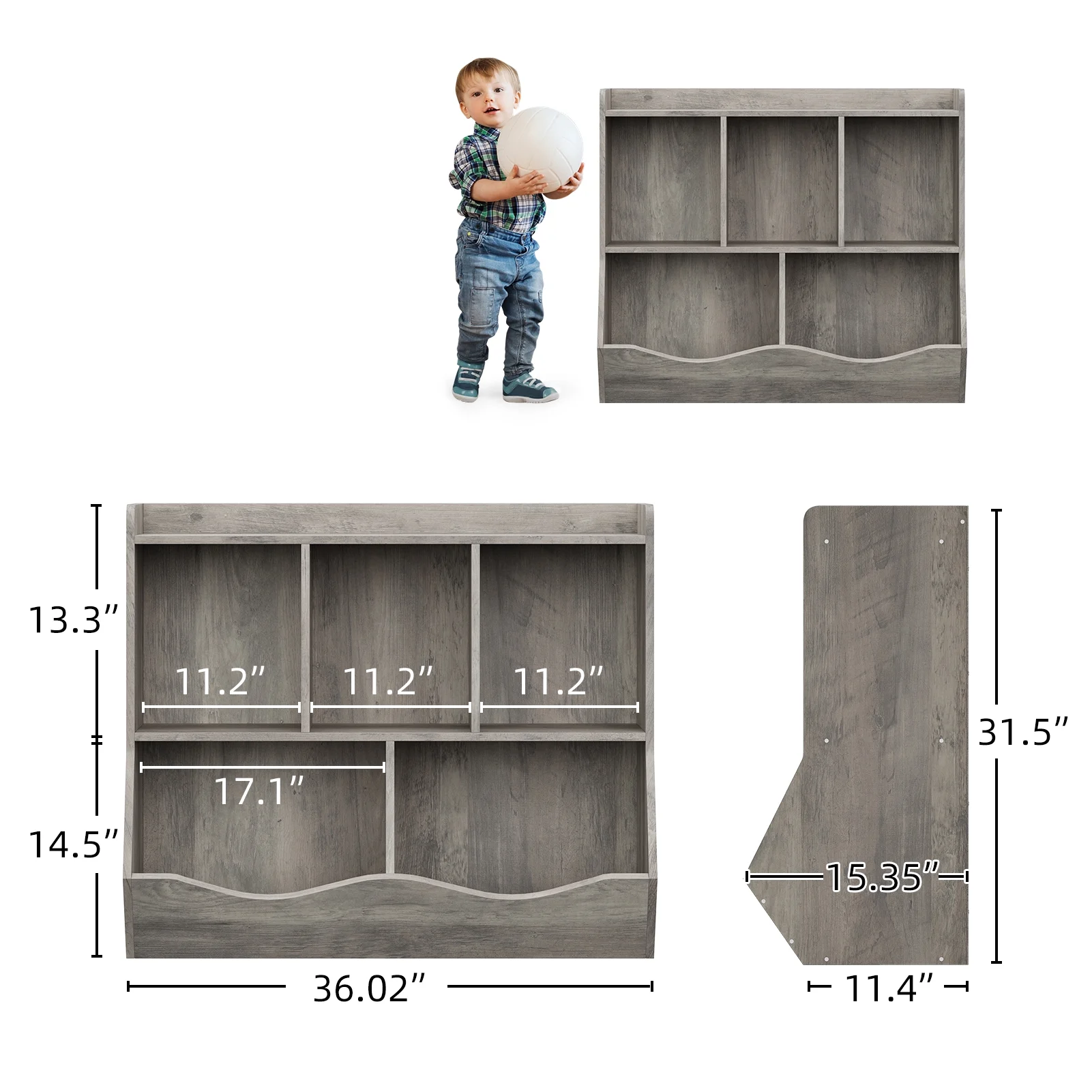 Kids Bookshelf and Bookcase Toy Storage Multi Shelf with Cubby Organizer Cabinet for Boys Girls,for Children Playroom Hallway Kindergarten School (White)(grey) - Image 2