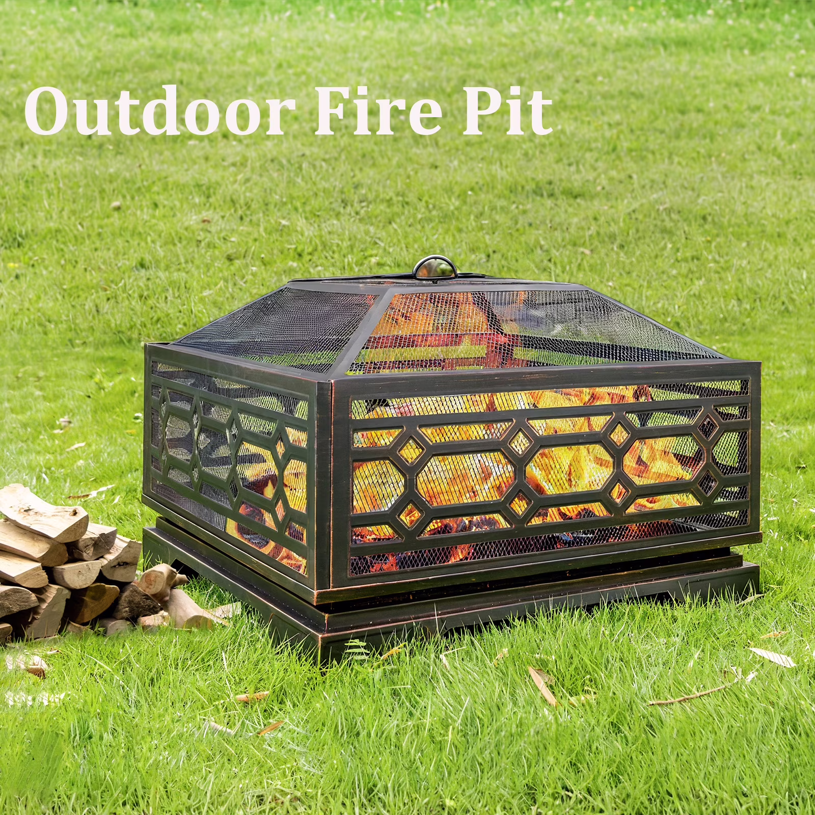26�� Square Wood Burning Fire Pit for Outdoor Patio Garden(26") - Image 3