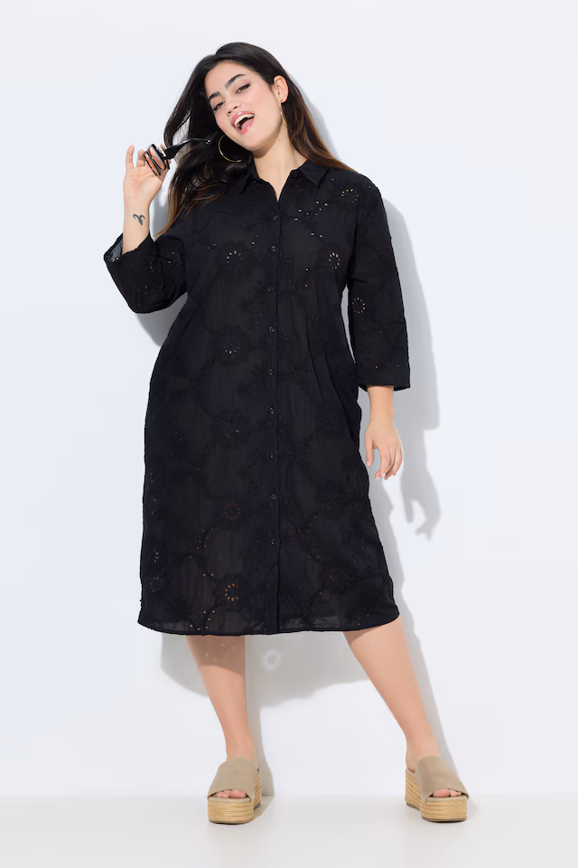 Shirtdress, A-line, eyelet embroidery