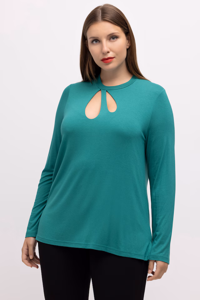 Asymmetric Petal Cutout Round Neck Stretch Knit Top