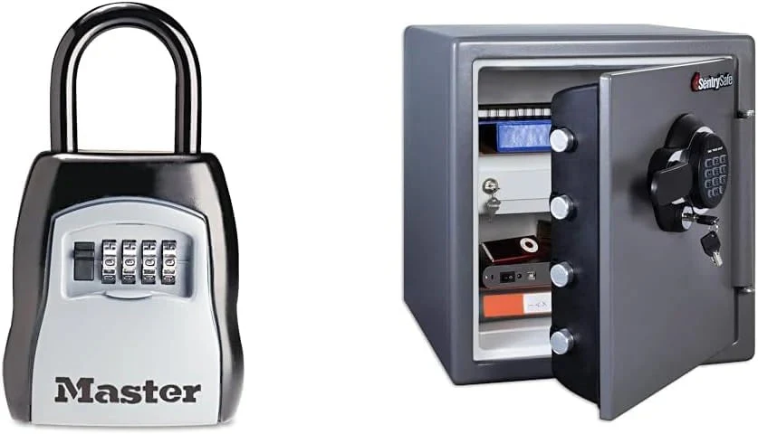 Key Lock Box, Outdoor Lock Box Bundle with Sentrysafe Fireproof and Waterproof Safe, 1.23 Cubic Feet