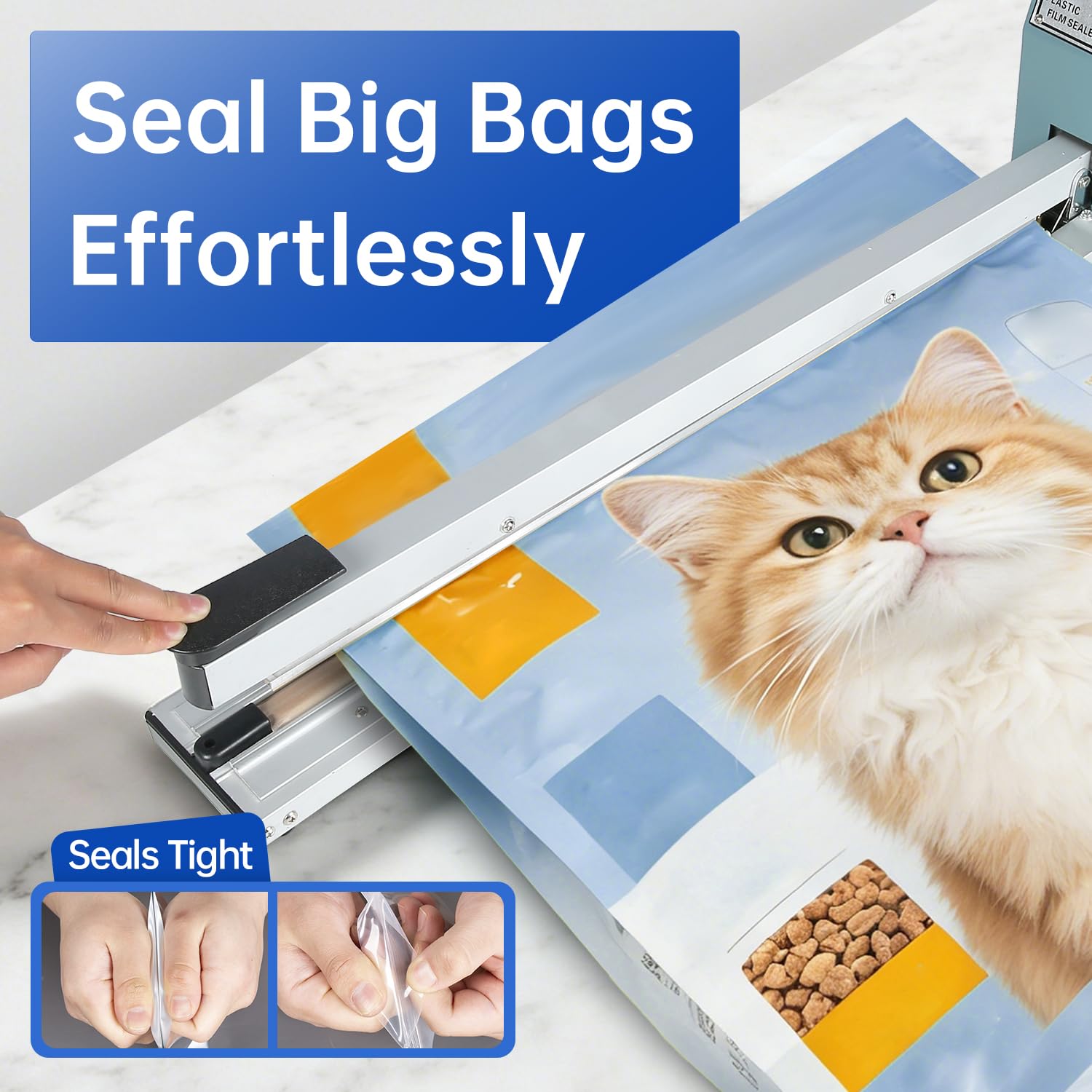 Impulse Heat Sealer with Seal bar, Heavy-Duty Bag Sealing & Cutting Machine, 4 Extra Replacements (white, 24inch)