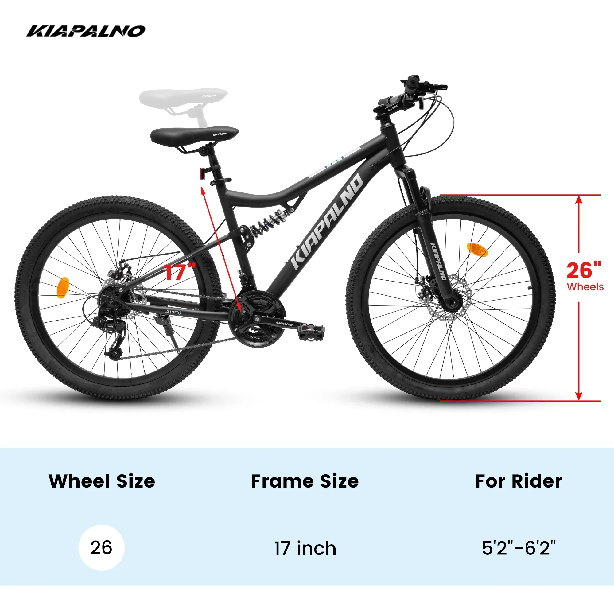26 Inch Mountain Bike Dual Full Suspension, Shimano 21-Speed Mountain Bicycle with Dual Disc Brakes and Carbon Steel Frame, Trail Beach Snow Commuter City Bike for Adult Men Women, Black