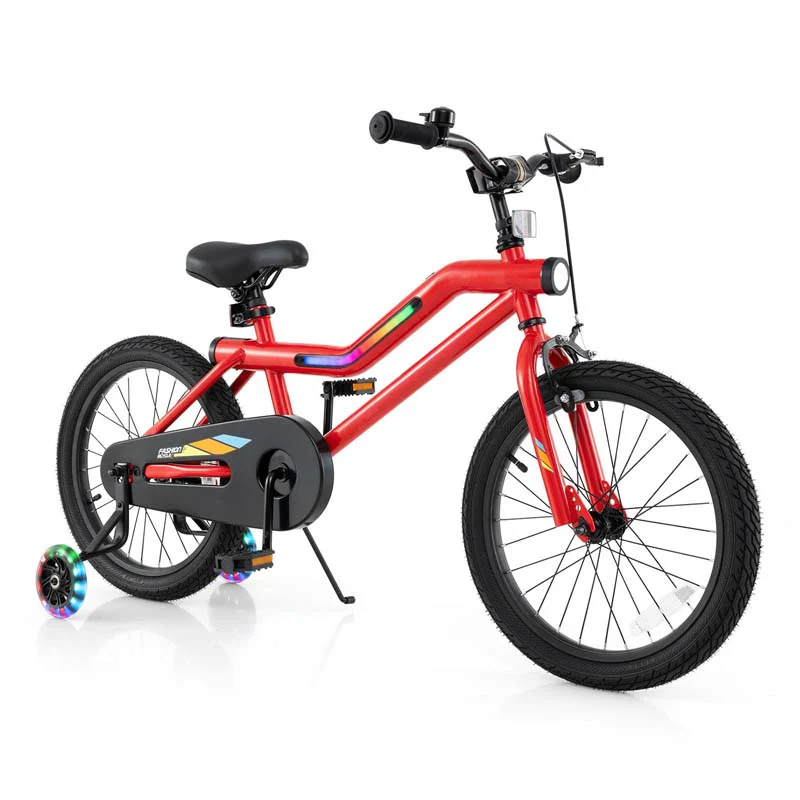 16/18 Inch LED Lighted Kids Bike with Training Wheels, Headlight, Adjustable Seat & Dual Brakes, Children Bicycle for Ages 4-8 Years