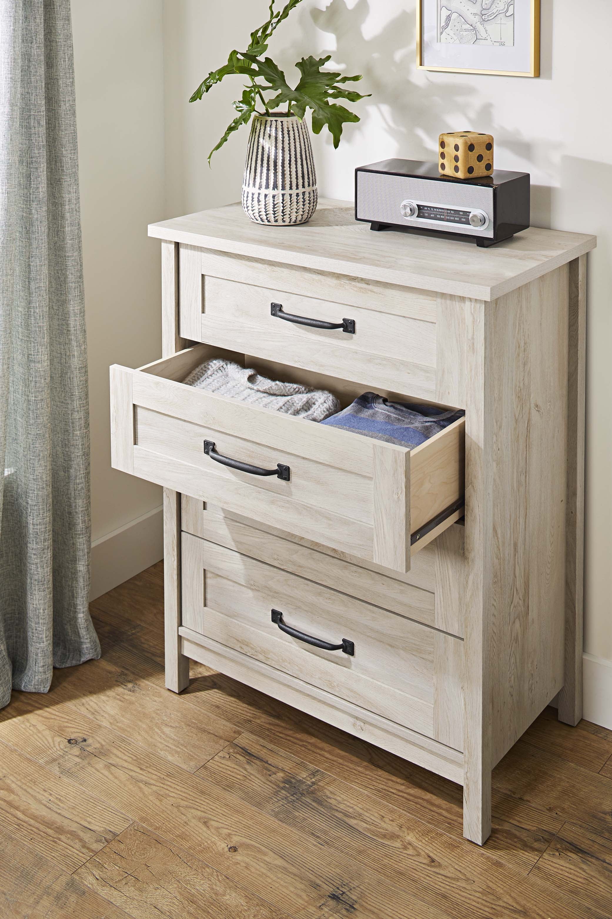 Better Homes & Gardens Modern Farmhouse 4-Drawer Dresser, Rustic White Finish