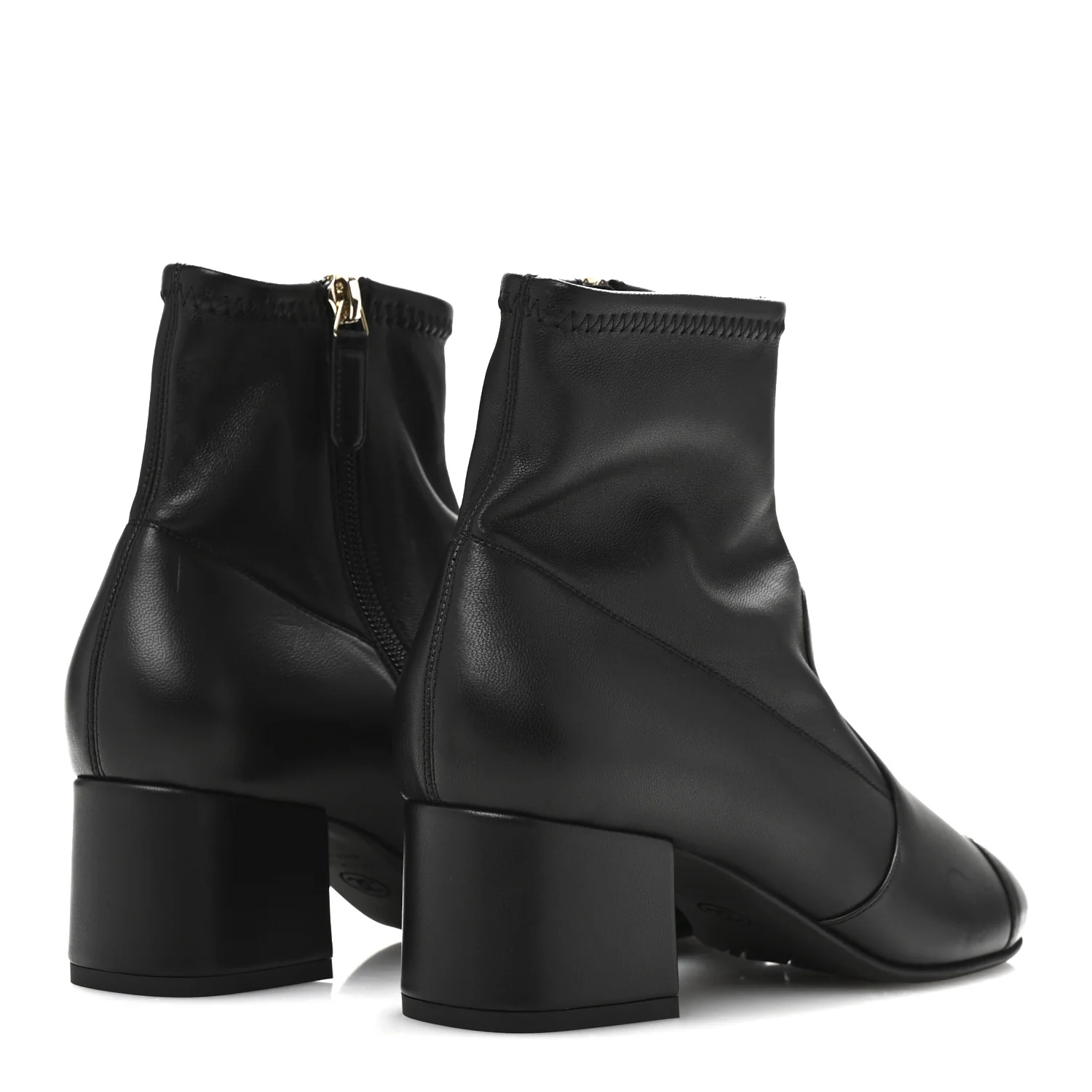 Stretch Lambskin Cap Toe CC Uniform Short Boots 37.5 Black