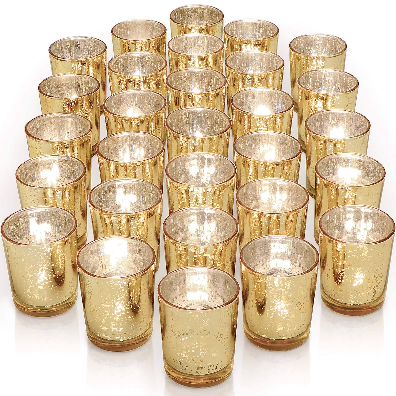 Letine Gold Votive Candle Holders Set of 36 - Speckled Mercury Gold Glass Candle Holder Bulk - Ideal Candle Jars for Wedding Centerpieces, Party