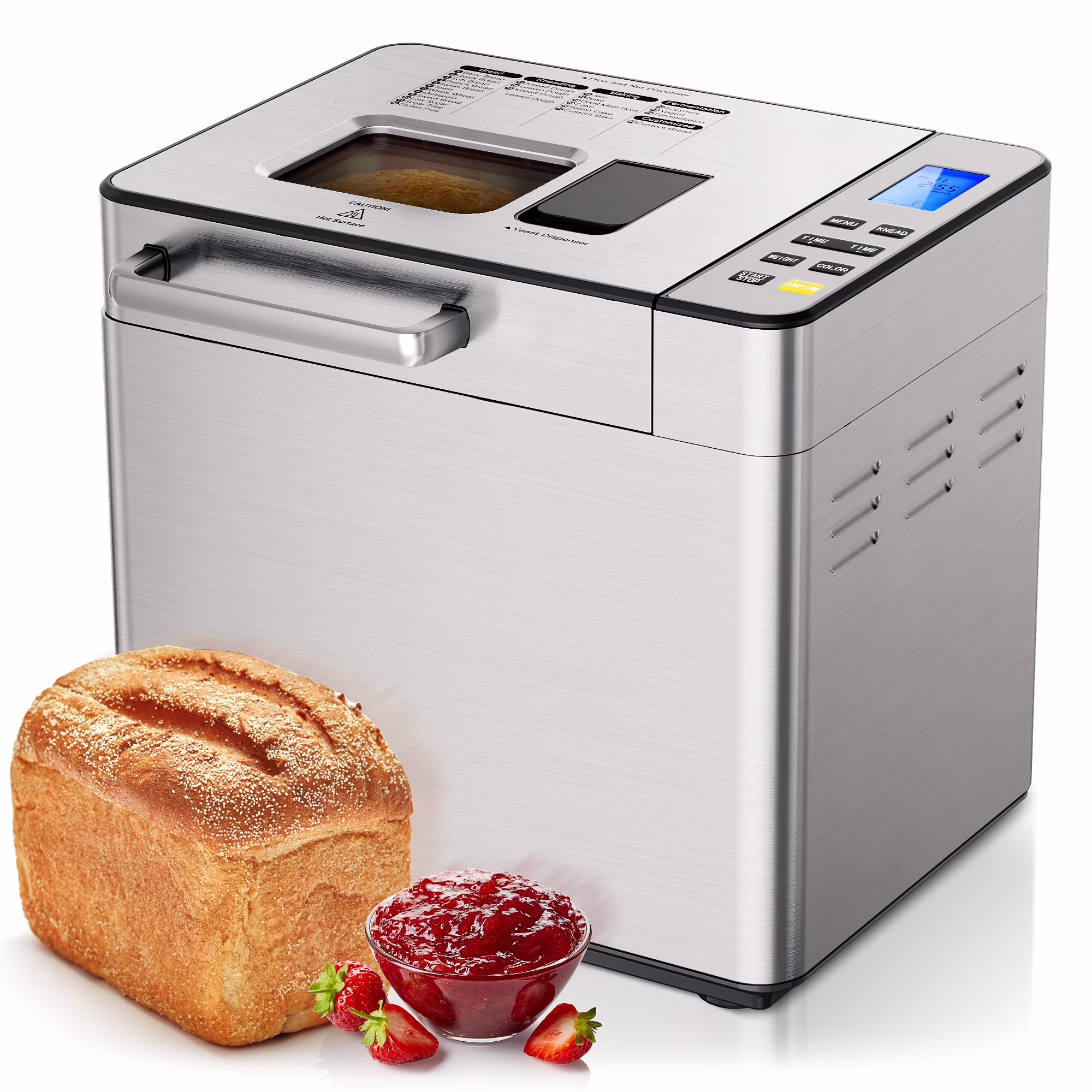 25-in-1 Bread Maker Machine, 2LB Capacity for Dough Bread with Automatic Fruit and Nut Dispenser, Stainless Steel Construction(25 in 1)