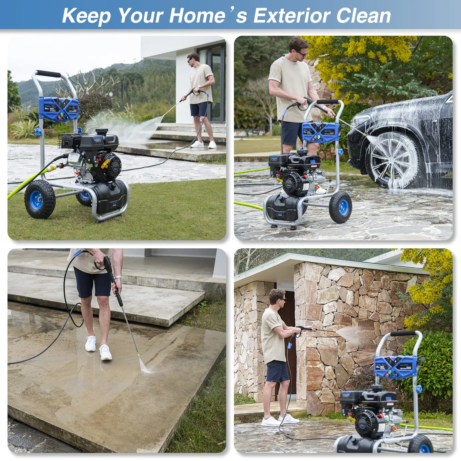 3500PSI Gas Pressure Washer, 2.3GPM Gas Powered High Pressure Clean Machine with 209CC Engine, 4 Adjustable Nozzles for Cleaning Walls, Terraces, Vehicles, Gardens (Blue)(Blue) - Image 6