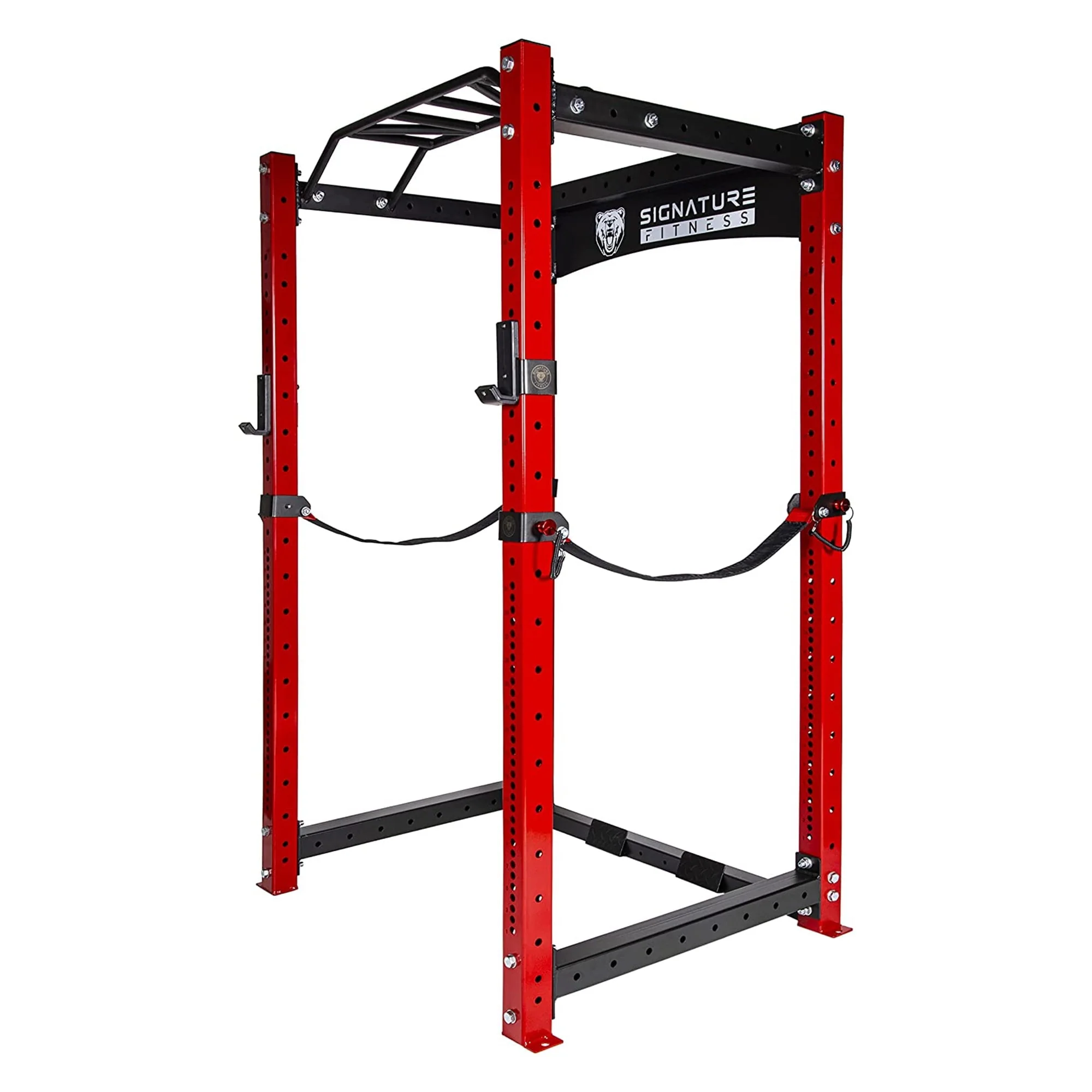 Signature Fitness 1, 500 lb Capacity 3 x 3 in Power Cage Squat Rack, Red