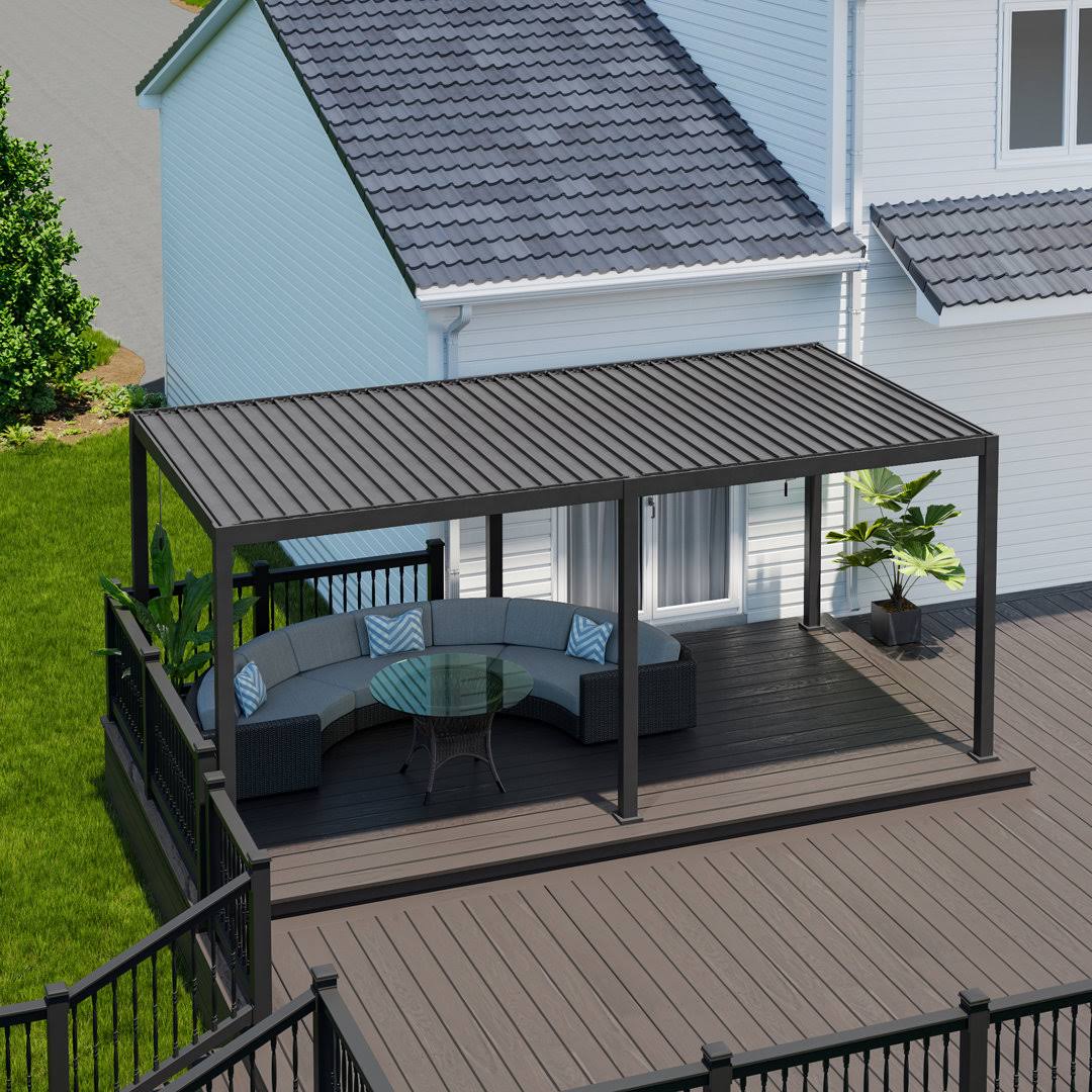 10 ft. W x 20 ft. D Metal Louvered Pergola with Adjustable Roof Mirador Frame Finish: Black, Roof Color: Black