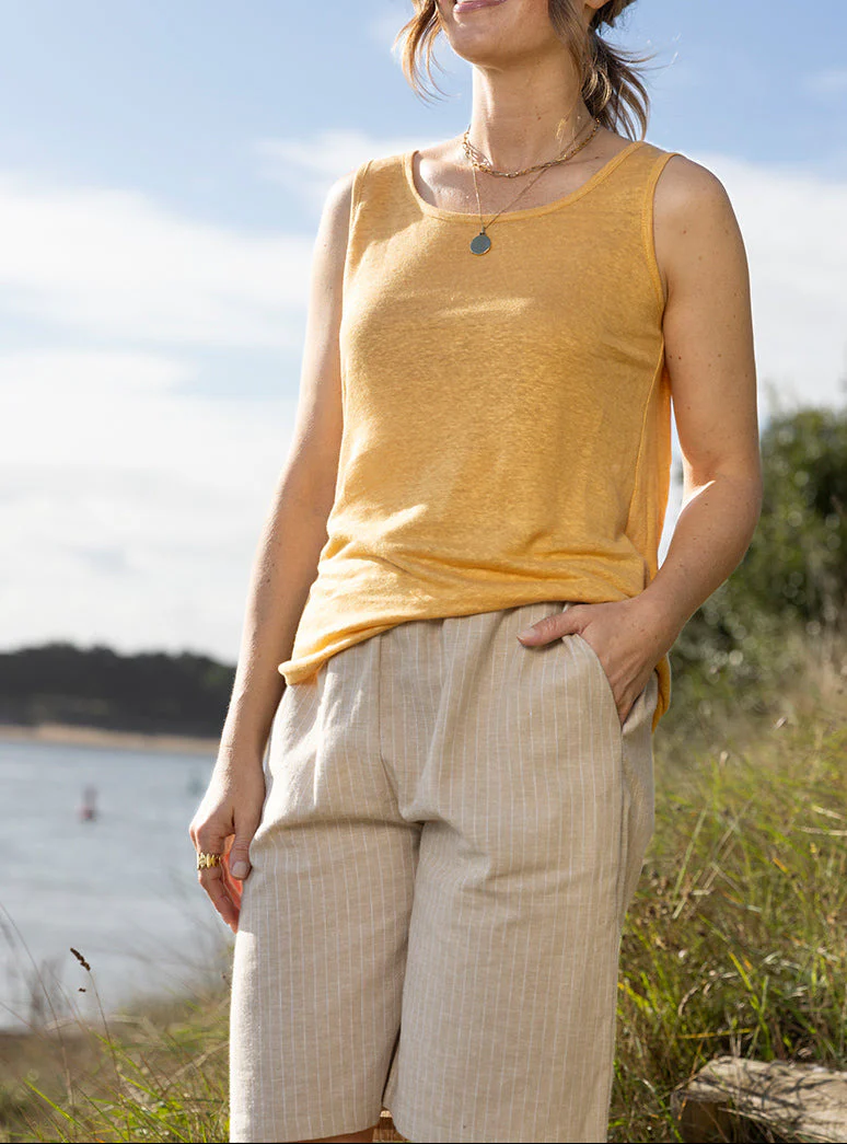 Bermuda femme en coton et lin beige