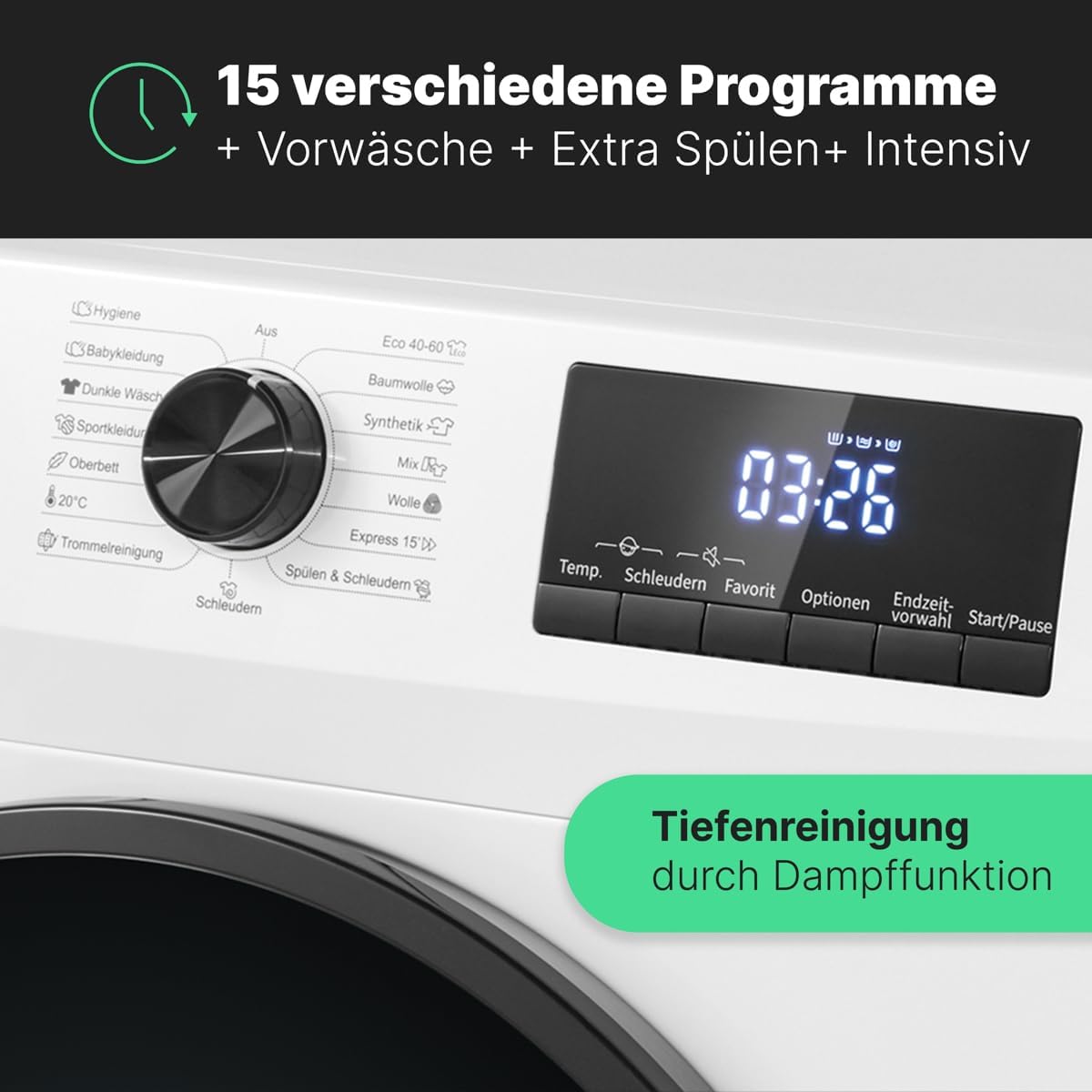 Bomann Wasmachine 7kg | maximaal 1400 tpm | 10 jaar motorgarantie | Effici?nte, stille en duurzame invertermotor | 15 programma's | Eindtijd Netnummer | LED-scherm | Wasmachine | WA 7175 wit