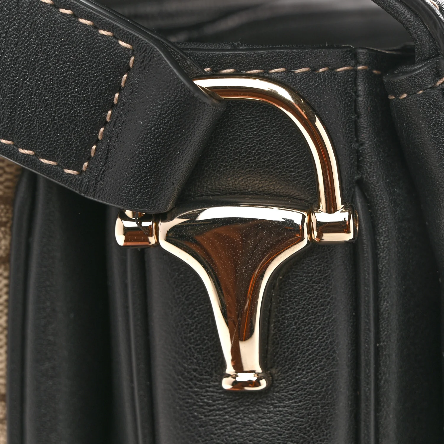 GG Supreme Monogram Horsebit 1955 Soft Small Shoulder Bag Beige Black
