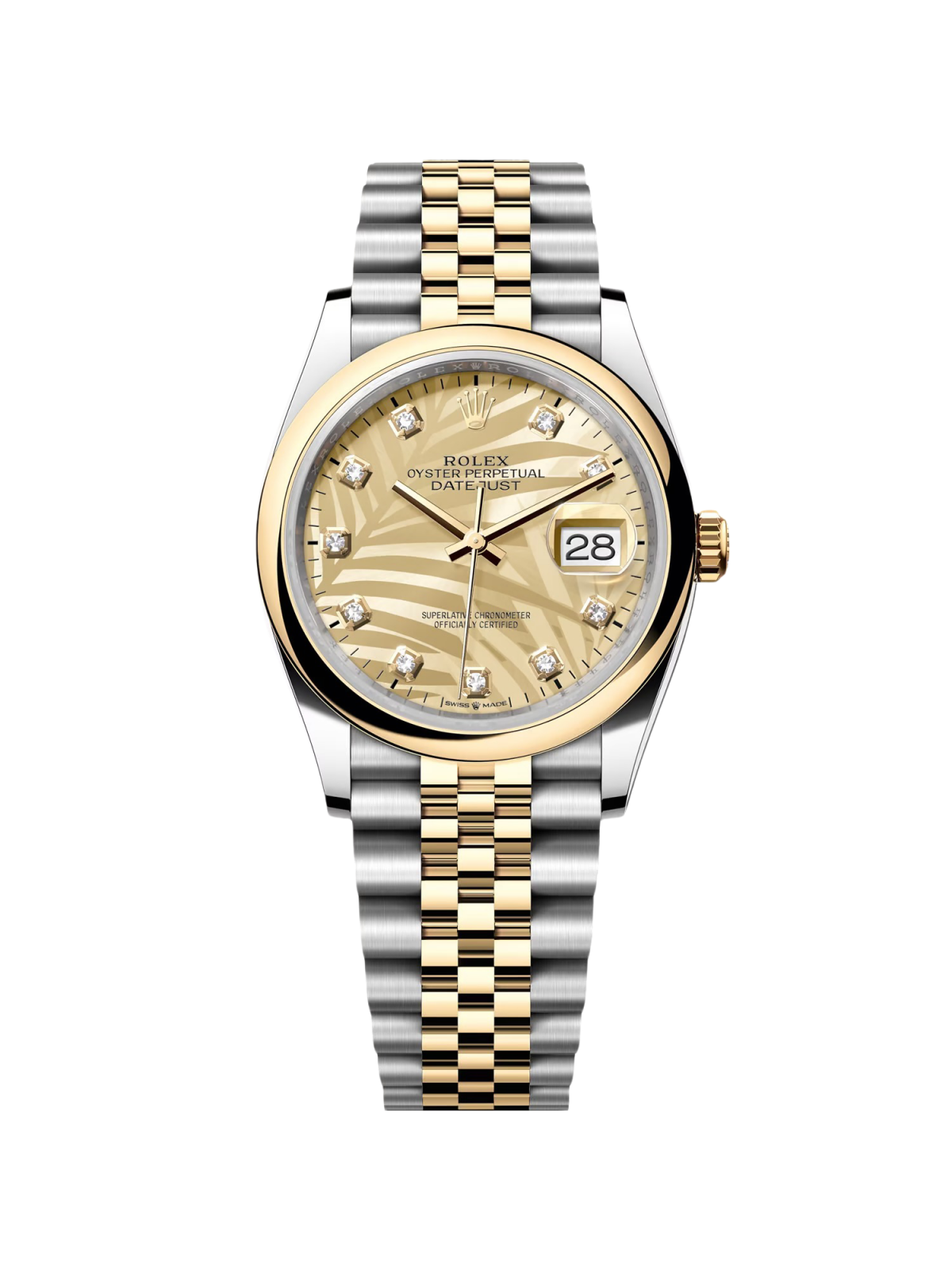【Super Clone】RLX  Datejust 36mm 126203 Golden Palm Dial Domed Bezel Oyster Bracelet