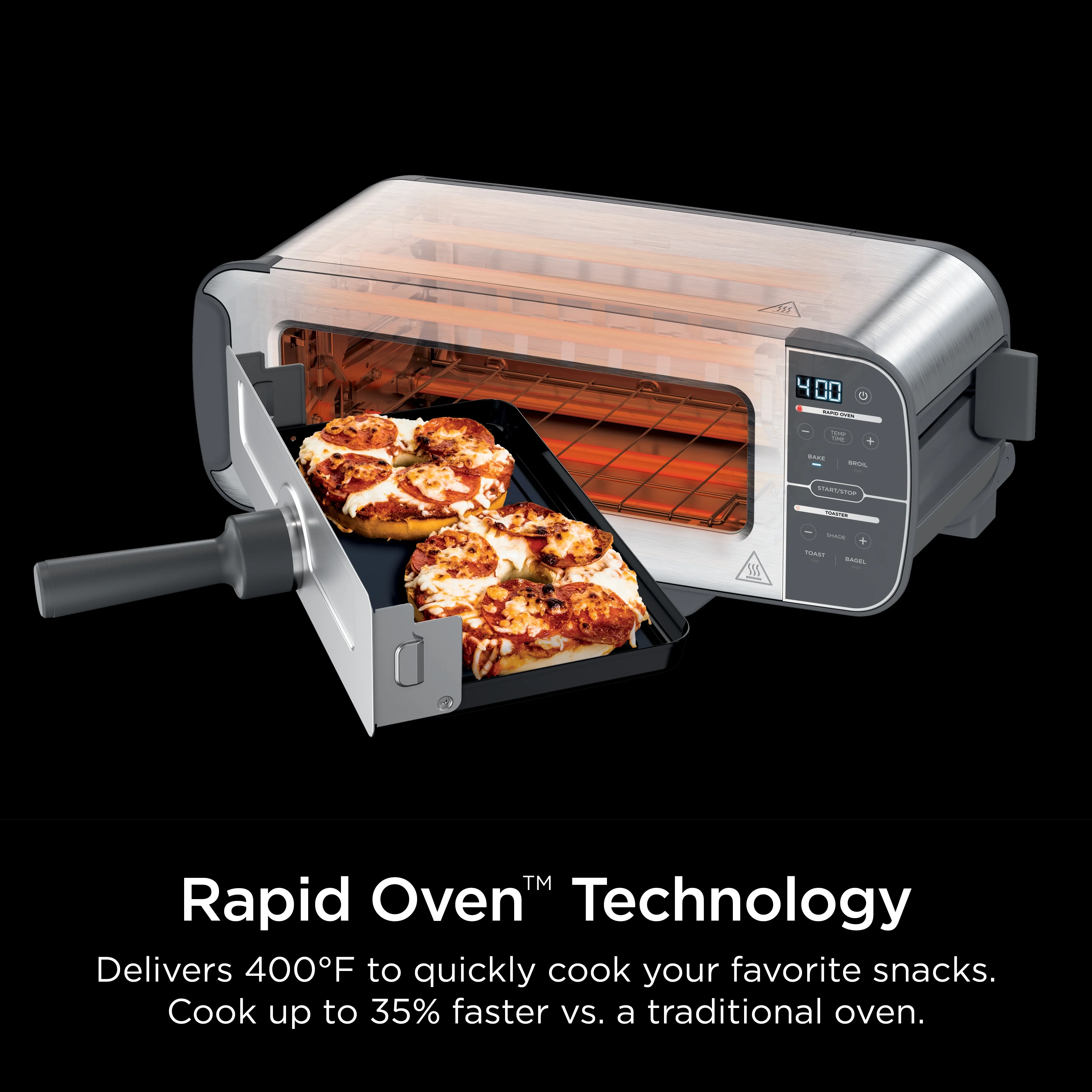 Ninja? Foodi? 2 - in - 1 Flip Toaster, 2 - Slice Toaster, Compact Toaster Oven, Snack Maker, 1500 Watts, ST100