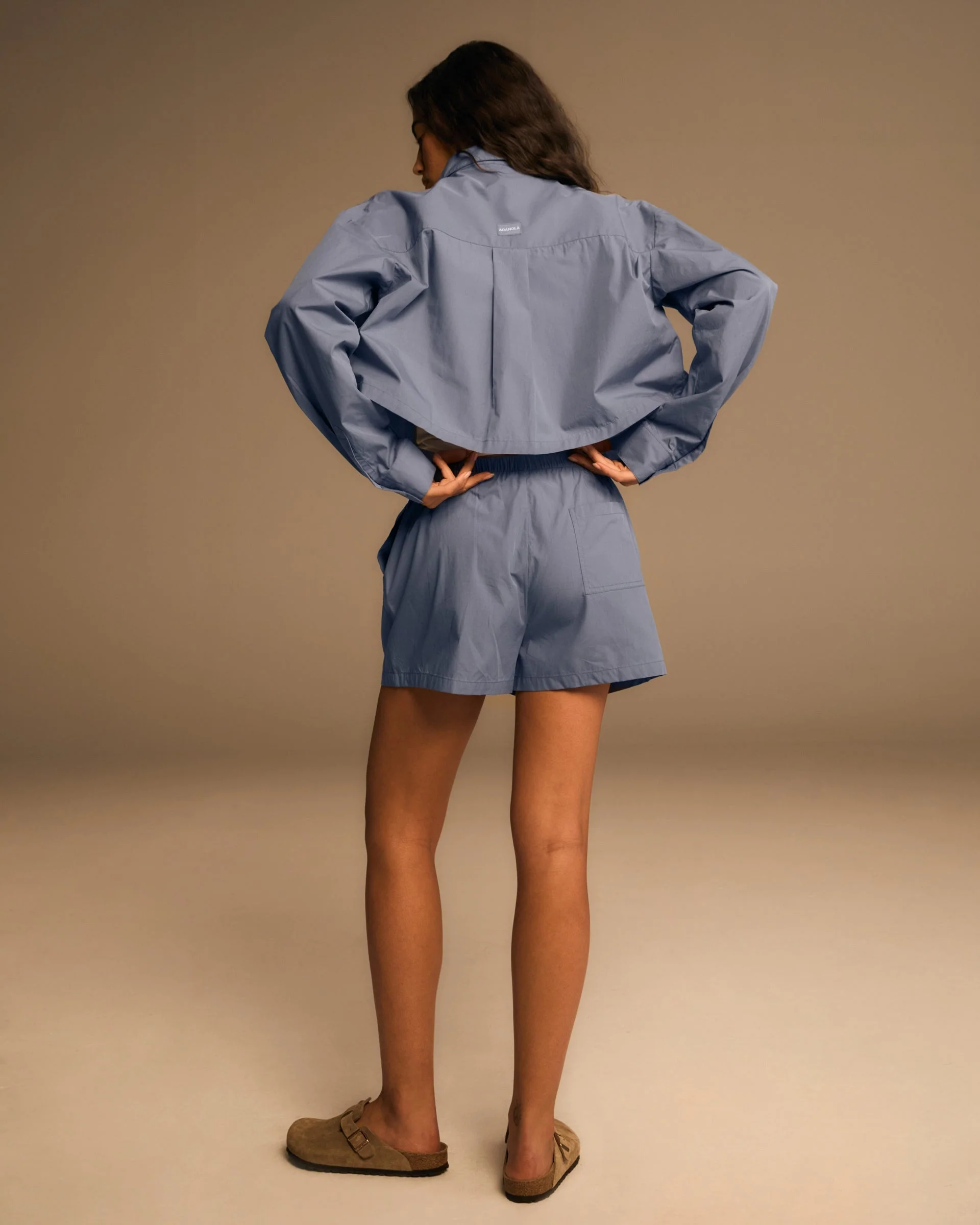 Cotton Cropped Shirt - Blue