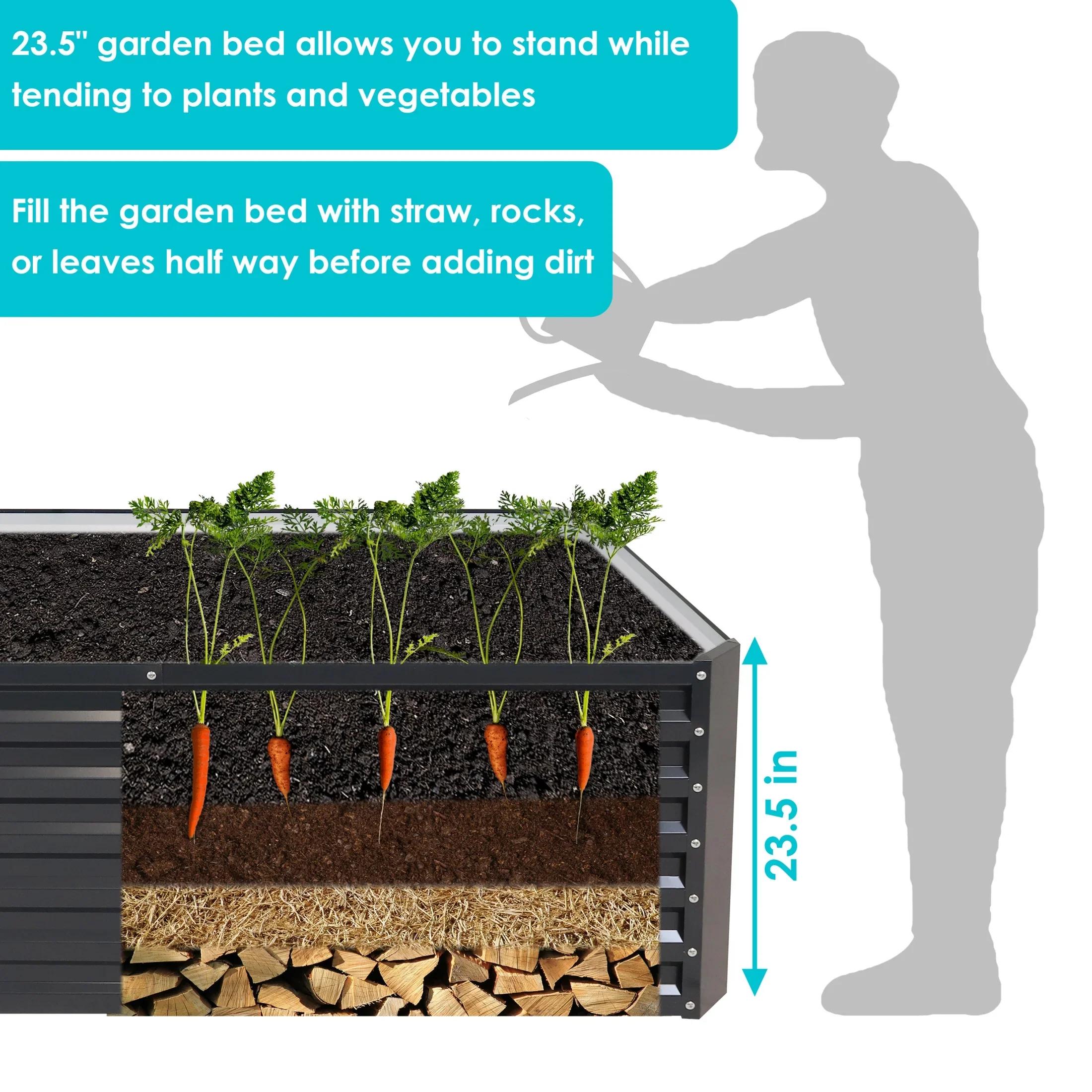 Sunnydaze 71 x 35.5 x 23.5 Rectangular Silver Galvalume Steel Raised Garden Bed