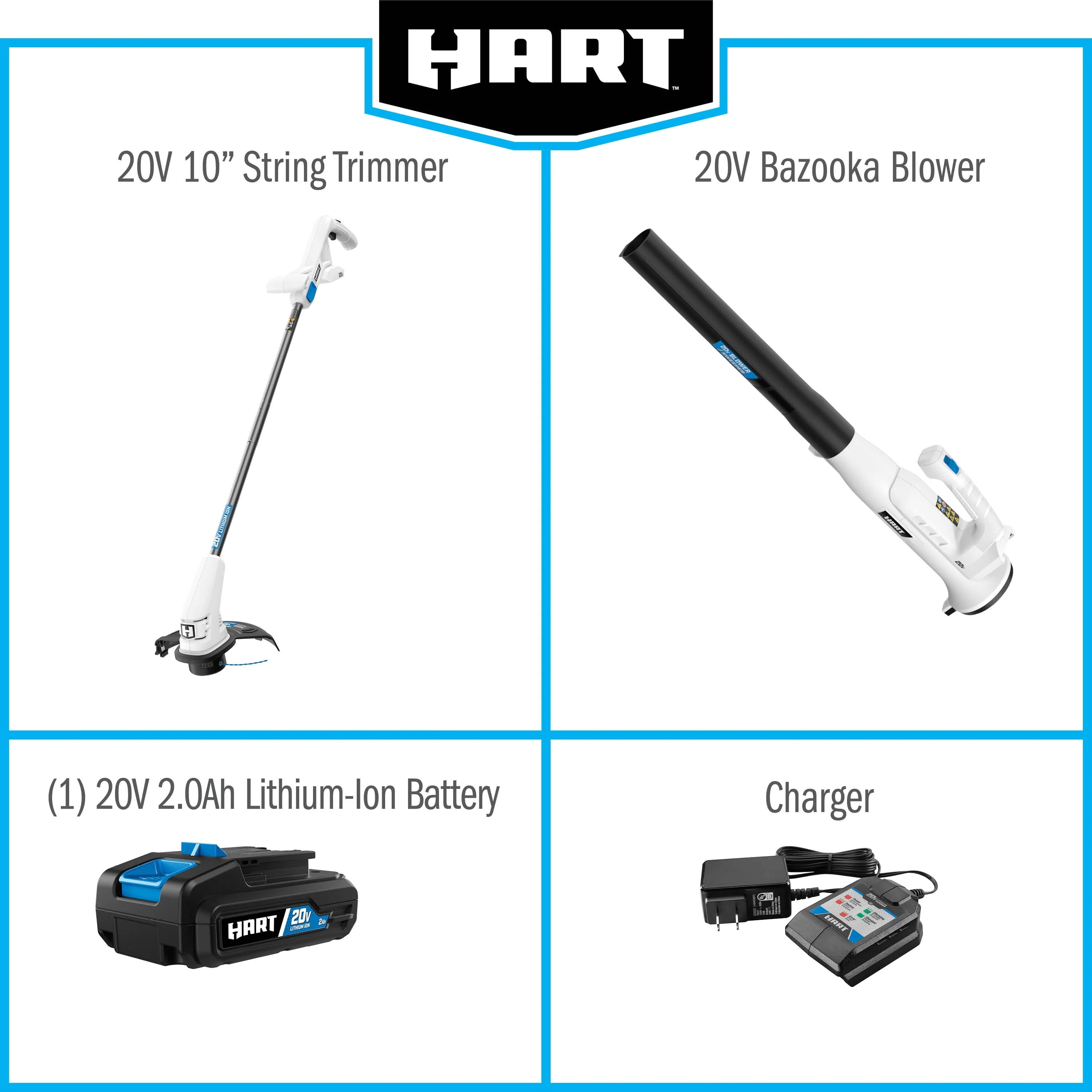 20 Volt 10 inch String Trimmer/Bazooka Leaf Blower Combo Kit, (1) 2 0Ah Lithium Ion Battery Image 10