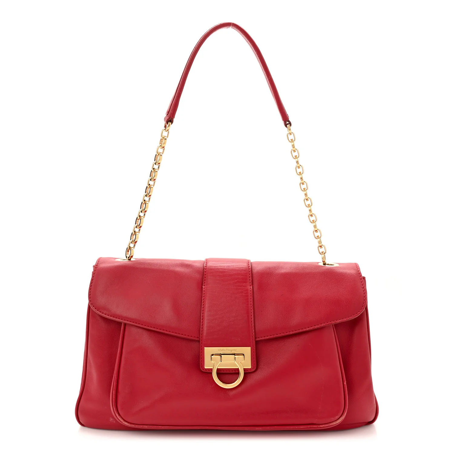 Calfskin Gancini Chain Shoulder Bag Red
