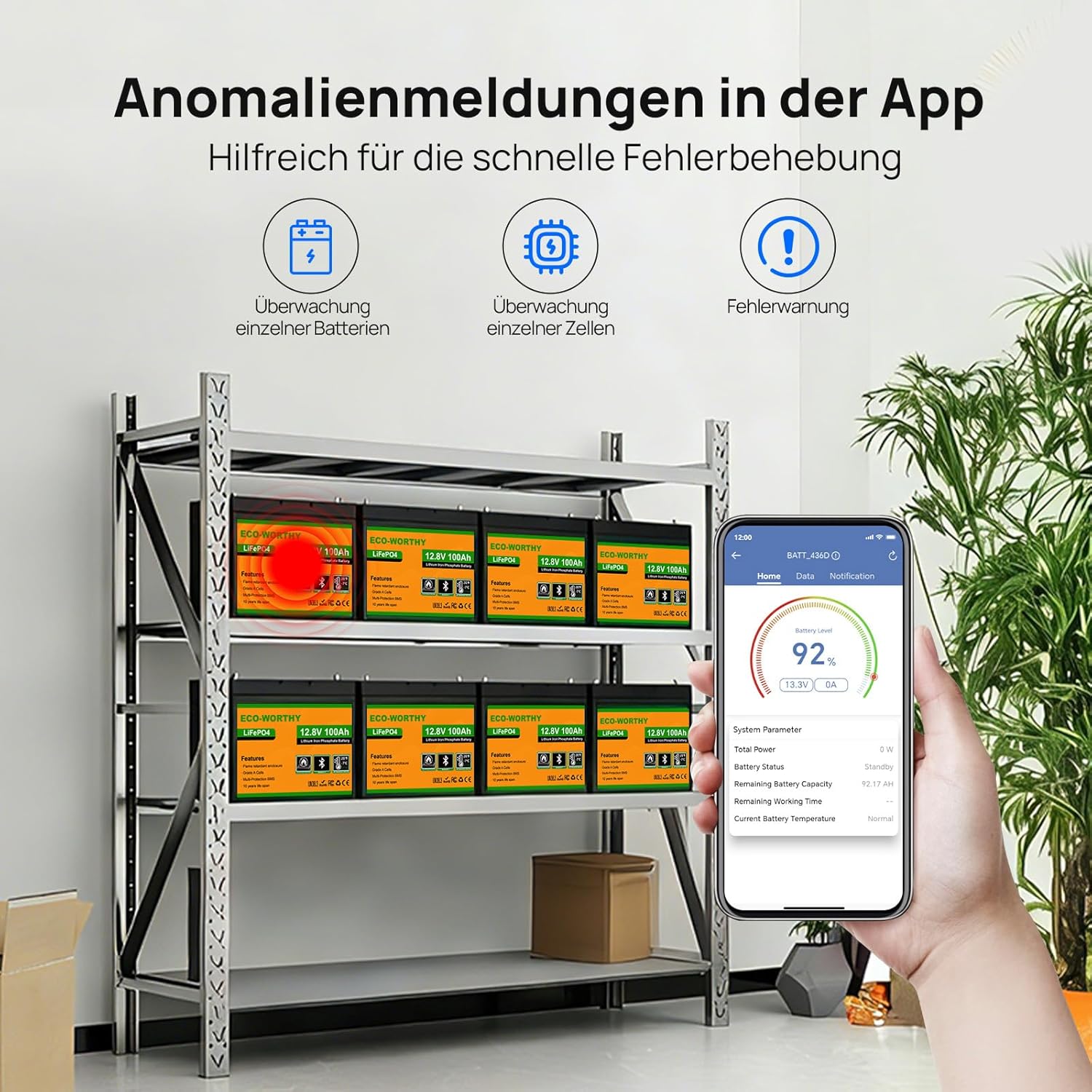 ECO-WORTHY 12V 100Ah LiFePO4 Bluetooth mit 12/24V 20A Ladegeräte,Lithiumbatterie 12V 100AH mit BMS Low Temperature Schutz für Wohnmobil,Boot,Wohnwagen