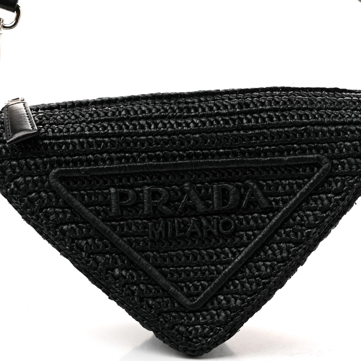 Yarn Raffia Effect Crochet Triangle Shoulder Bag Black