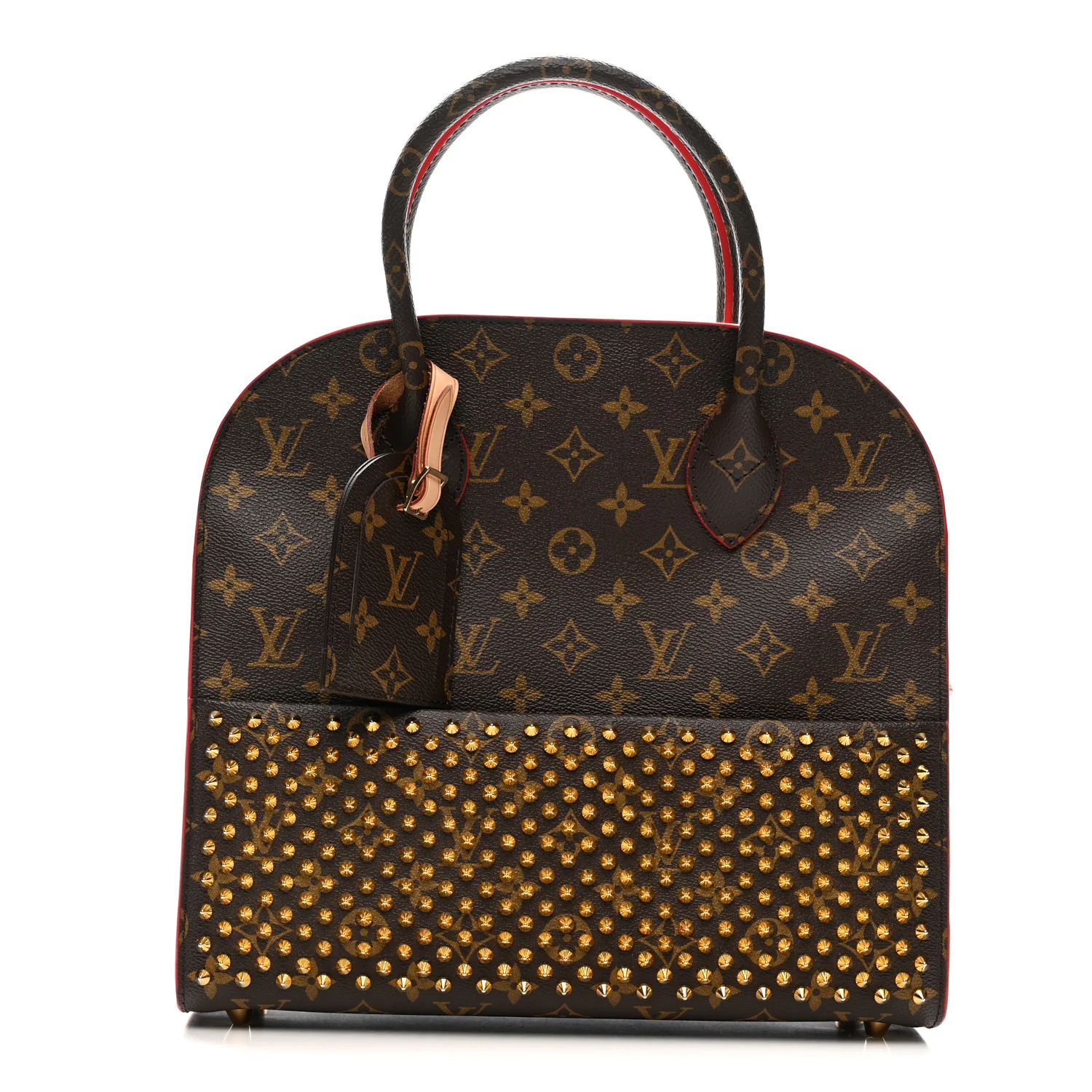 Monogram Calf Hair Spikes Iconoclasts Christian Louboutin Tote Red