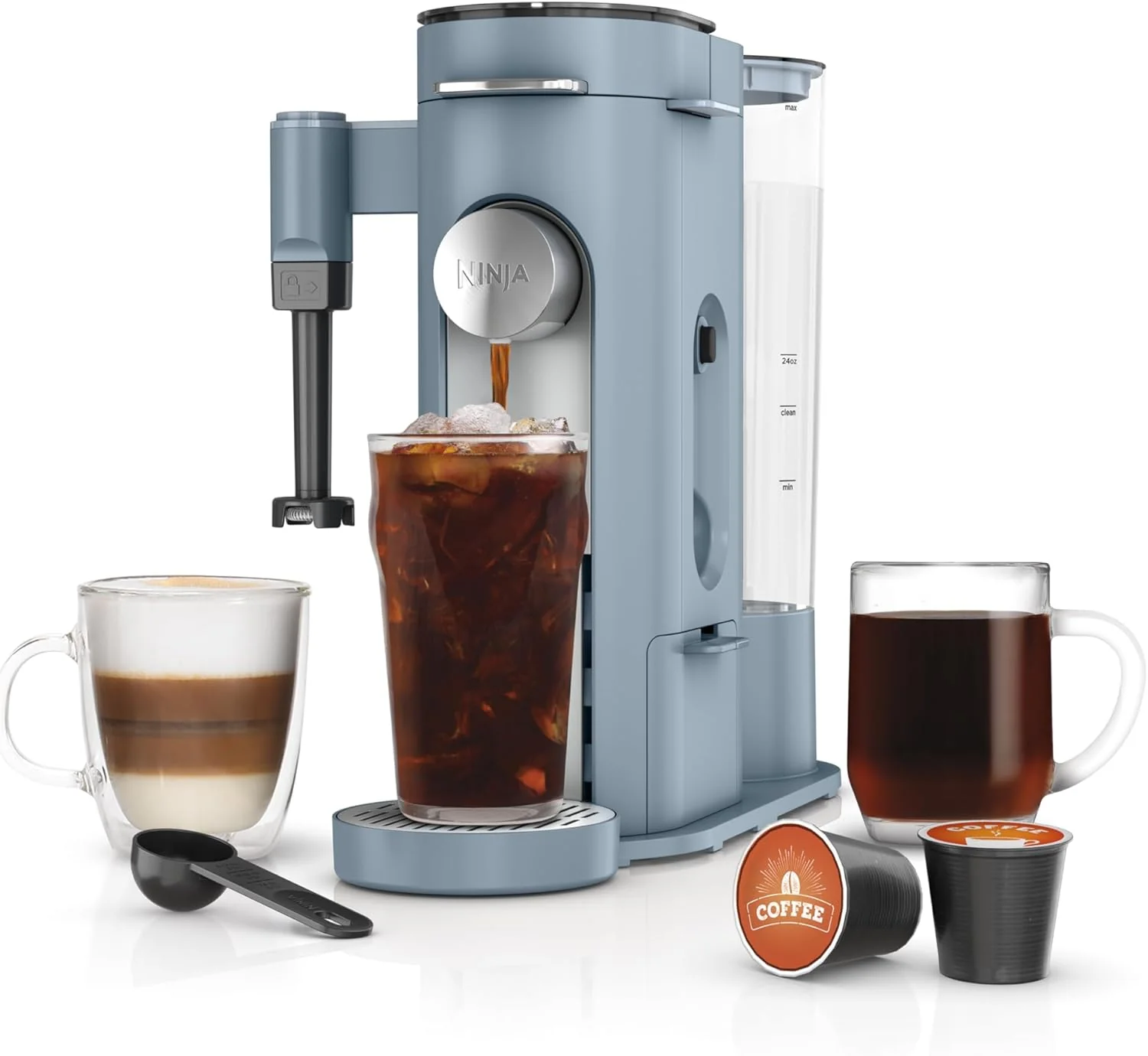 Cafetière Ninja Pods & Grounds à dosettes individuelles, compatible avec les dosettes K-Cup, infuse le café moulu, design compact, réservoir de 1,6 L, tasses de 177 ml à mugs de voyage de 710 ml, cafetière glacée, couleur pierre, PB041ST