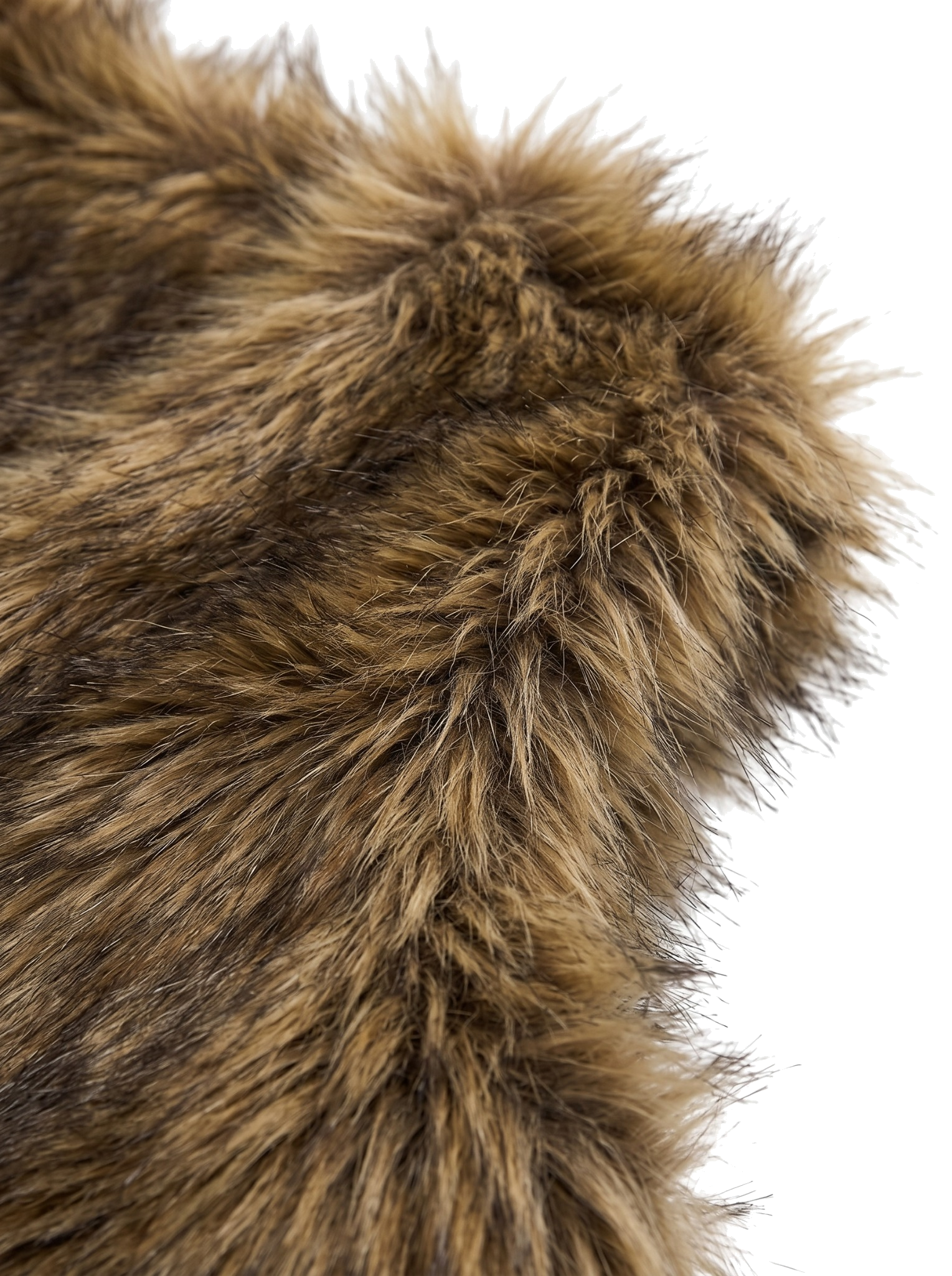 Close-up of the soft brown faux fur texture on a vest