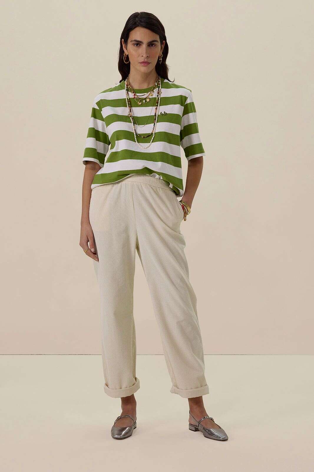 Groen met wit gestreept T-shirt