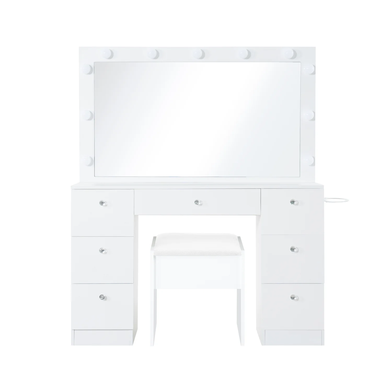 Naomi Home Vera Makeup Deluxe Vanity Table Set, 7 Drawers, 11 Lights, Oversized Mirror, White(White)
