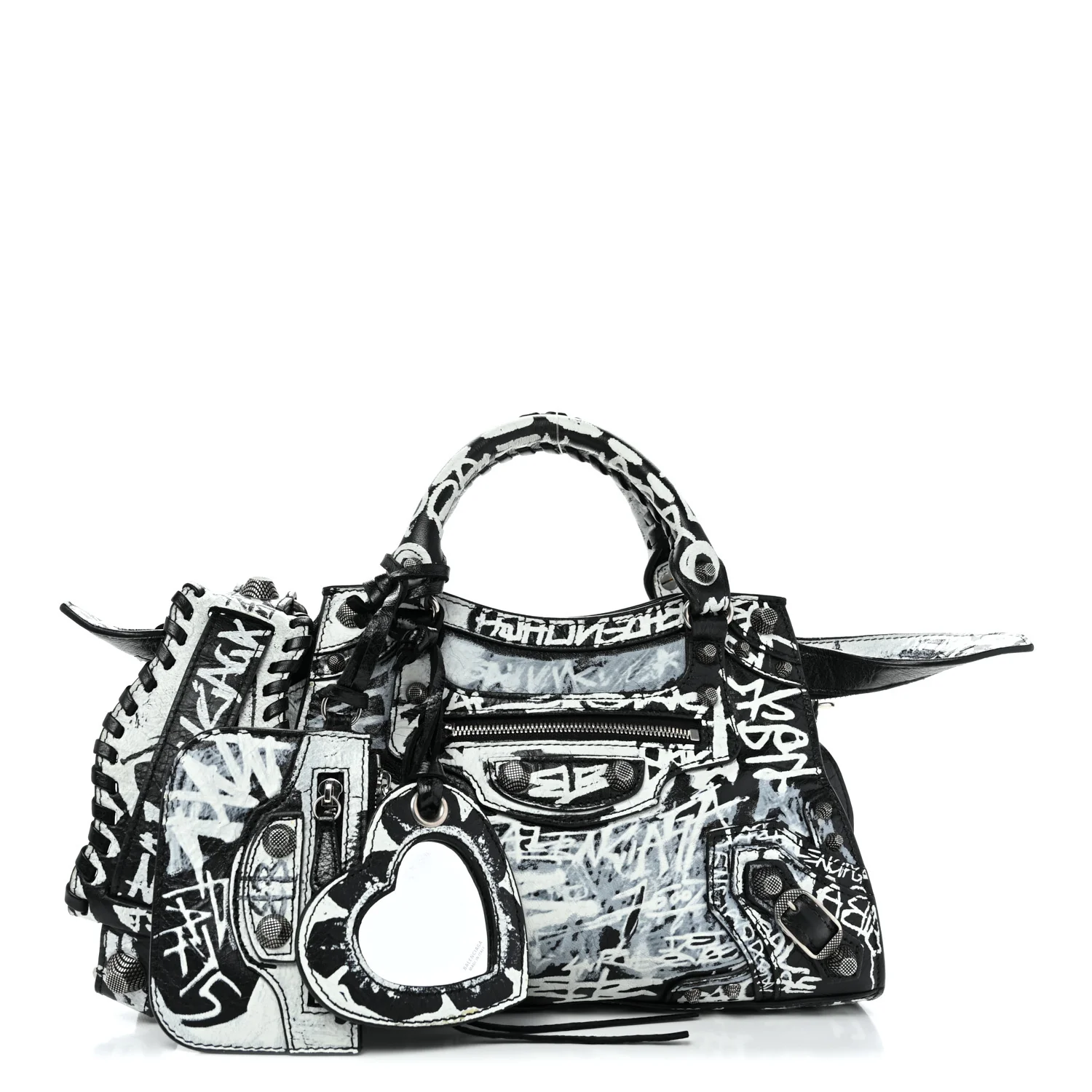 Agneau Arena Graffiti Neo Cagole Handbag XS Black White