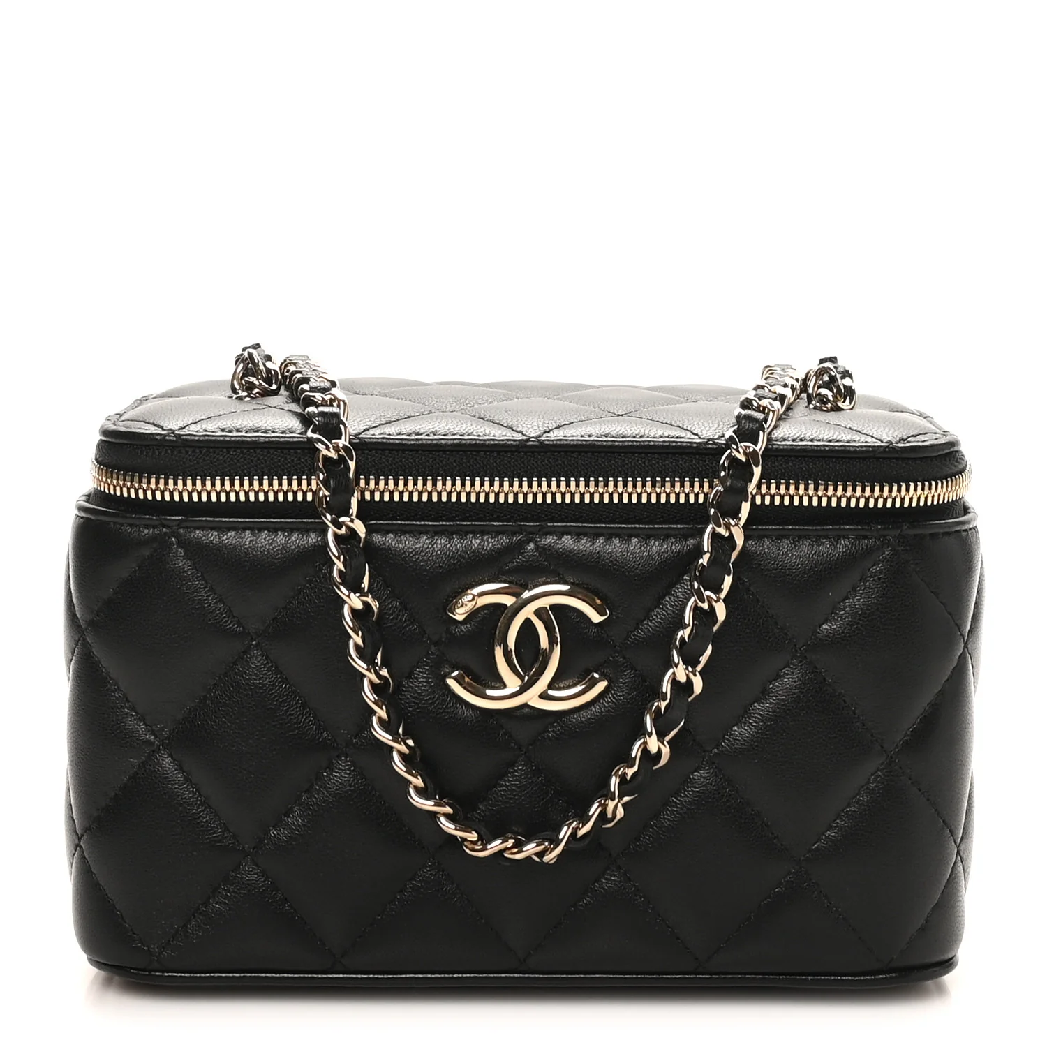 Lambskin Quilted Small CC Vanity Case Black
