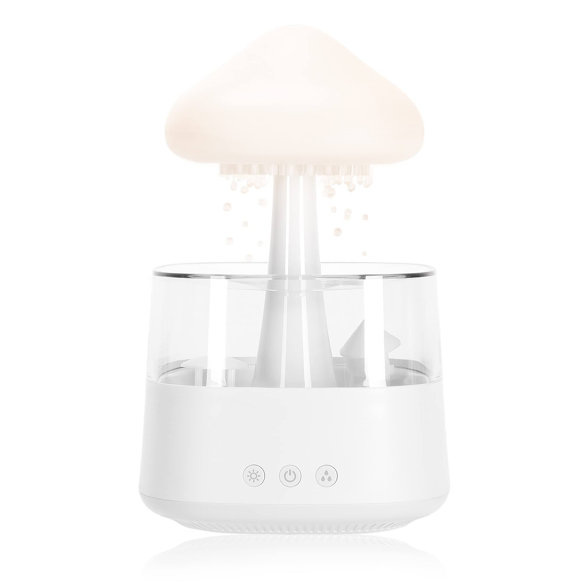 Saunana Rain Cloud Humidifier Water Drip with Adjustable LED Lights White Noise Humidification Desk Fountain Bedside Sleeping Relaxing Mood (White)