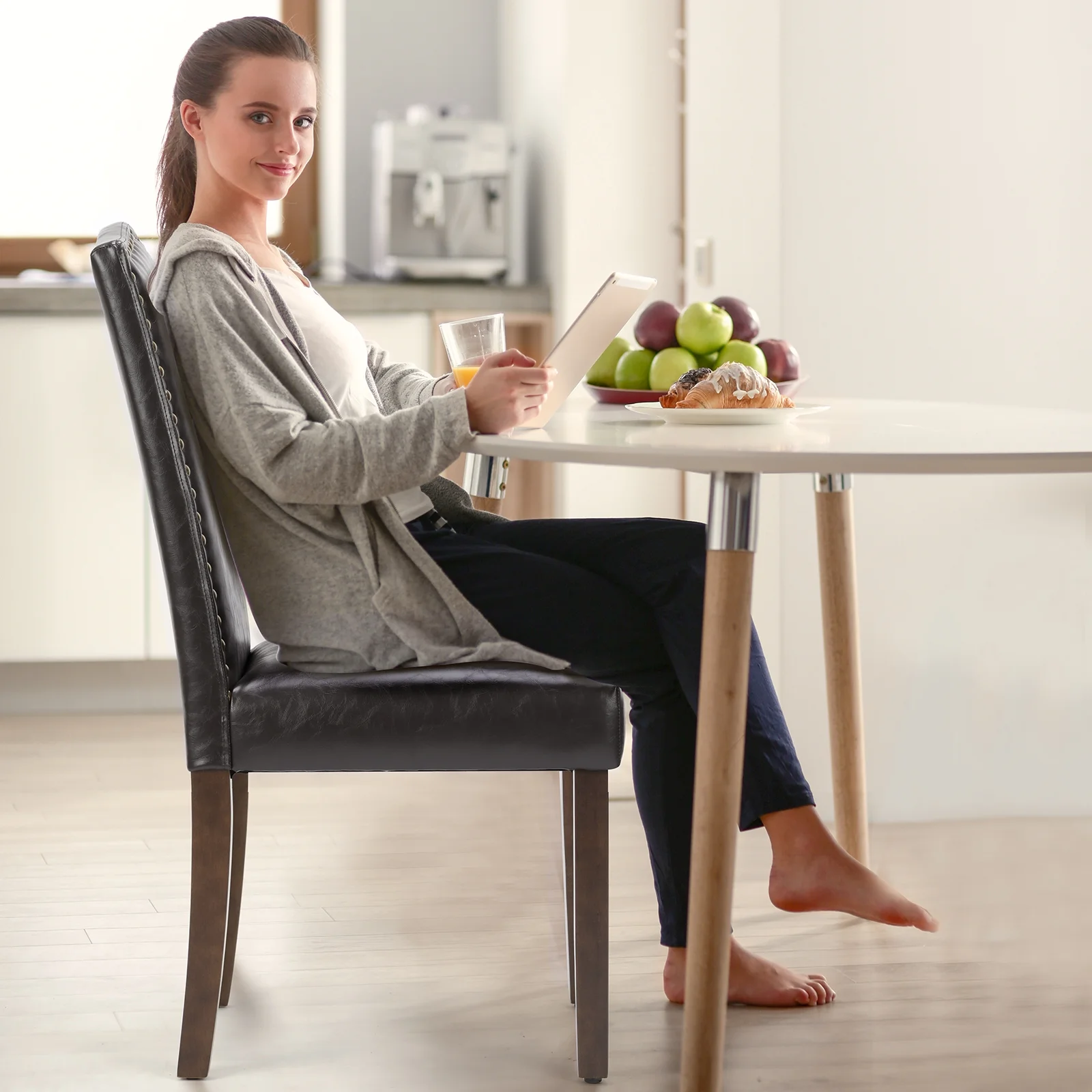 EDX Dining Chairs Set of 2, Parsons Chairs with Nailhead Trim and Wood Legs