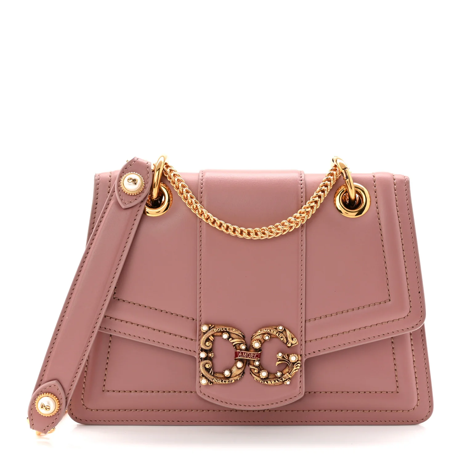 DOLCE GABBANA Smooth Calfskin Small DG Amore Envelope Bag Pink