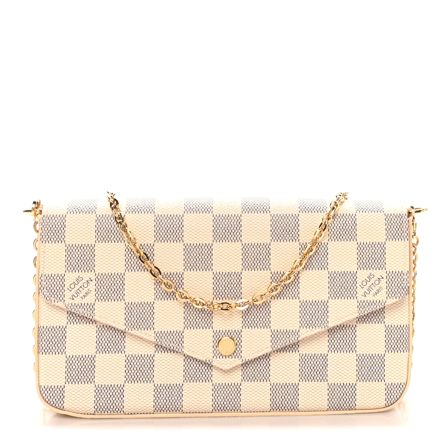 Damier Azur Pochette Felicie Chain Wallet Rose Ballerine