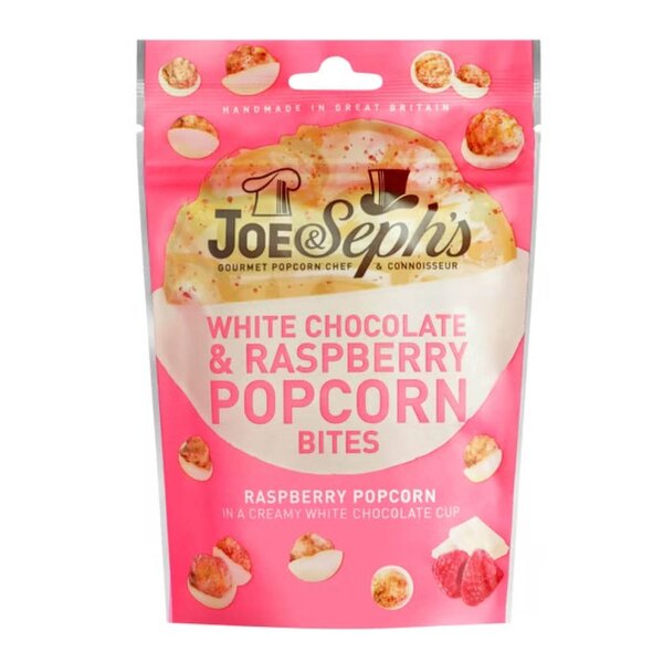Hvit sjokolade- og bringebærpopcornbiter 63g
