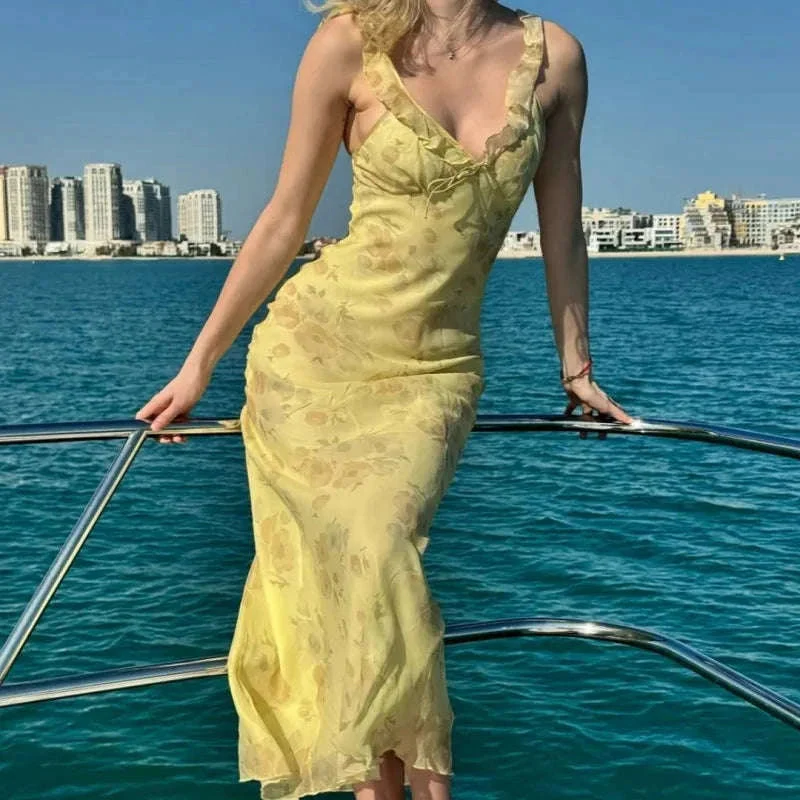 Robe Maxi Dos Nu Plongeant Fleurie Mode Été