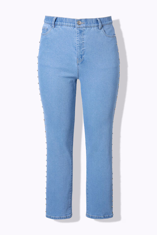 Studded Elastic Waist Mom Jeans